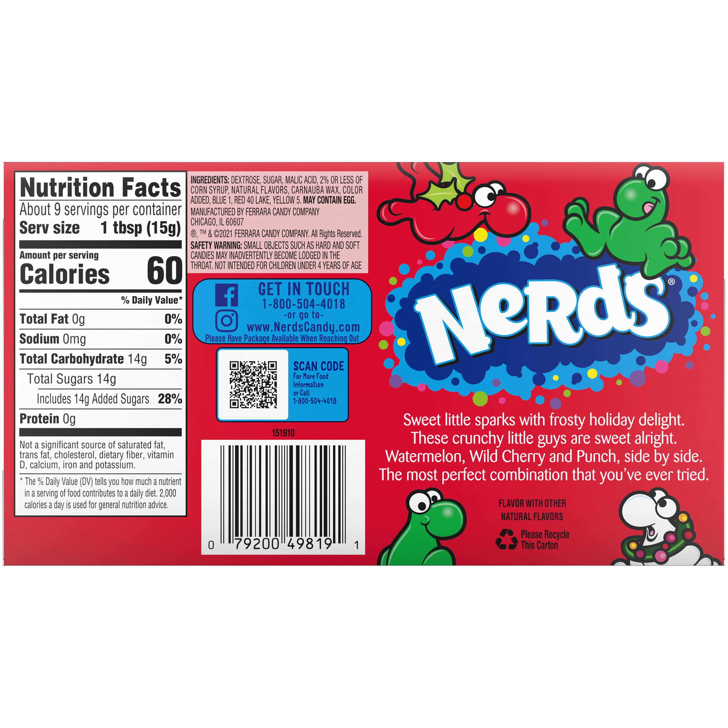 Nerds Frosty Theater Box, Watermelon, Cherry, & Punch, 5 ounce (Pack of 12) - Perfect for Stocking Stuffers, Holiday Gifting and Decorating