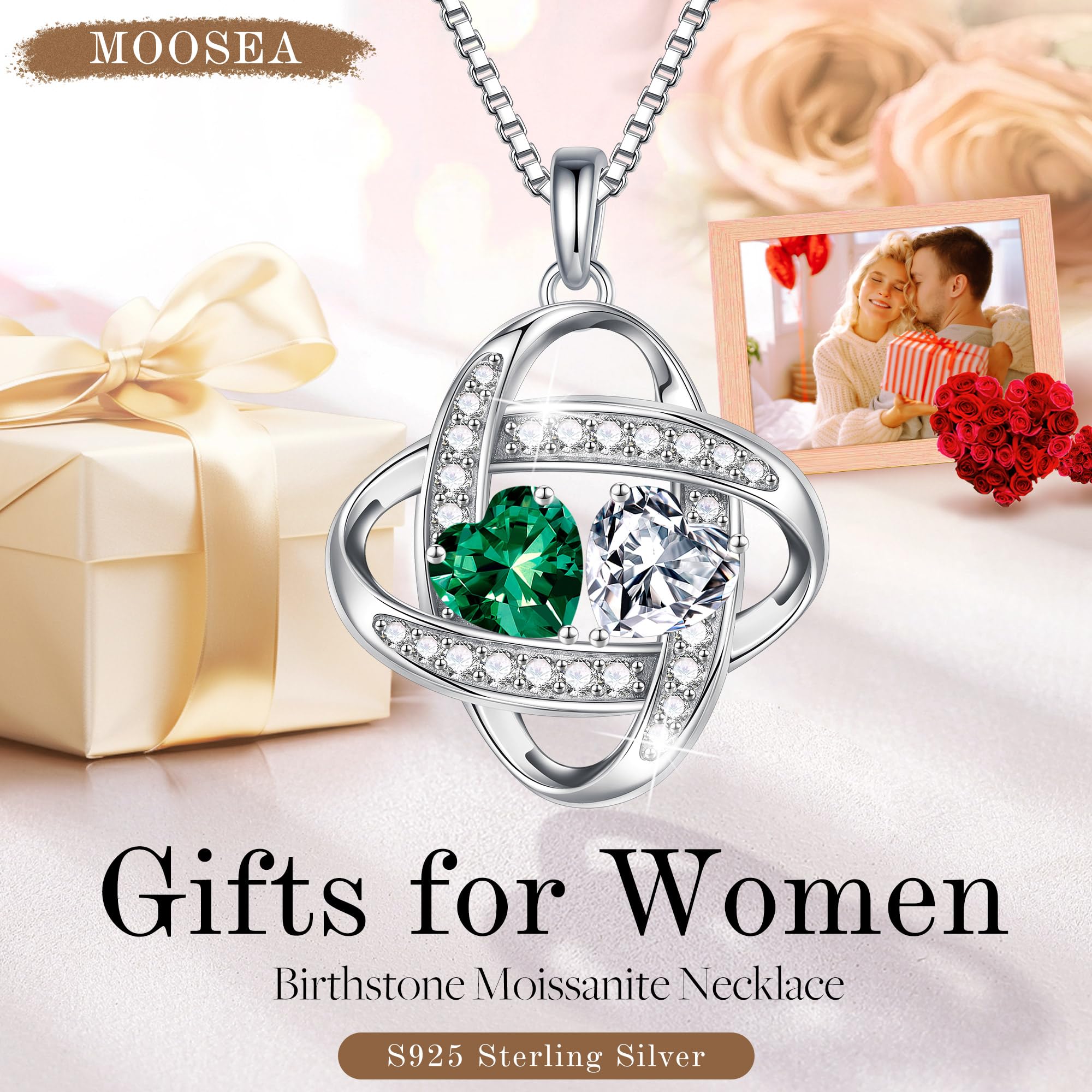 MOOSEA Birthstone Moissanite Necklace Gifts for Women - Anniversary Birthday Gifts for Wife, June Birthstone Necklace for Wife Mom, Alexandrite Necklace Christmas Gifts for Women Her