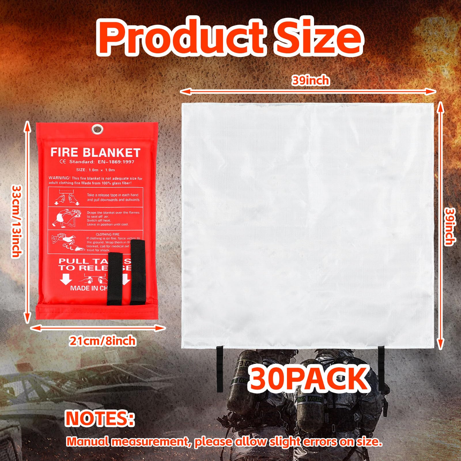 Macarrie 30 Pack 39” x 39” Fire Blanket Emergency Fire Blanket for Home and Kitchen Suppression Blanket Safety Fiberglass Fireproof Blanket Survival for Fireplace Car Office Camping (Red)