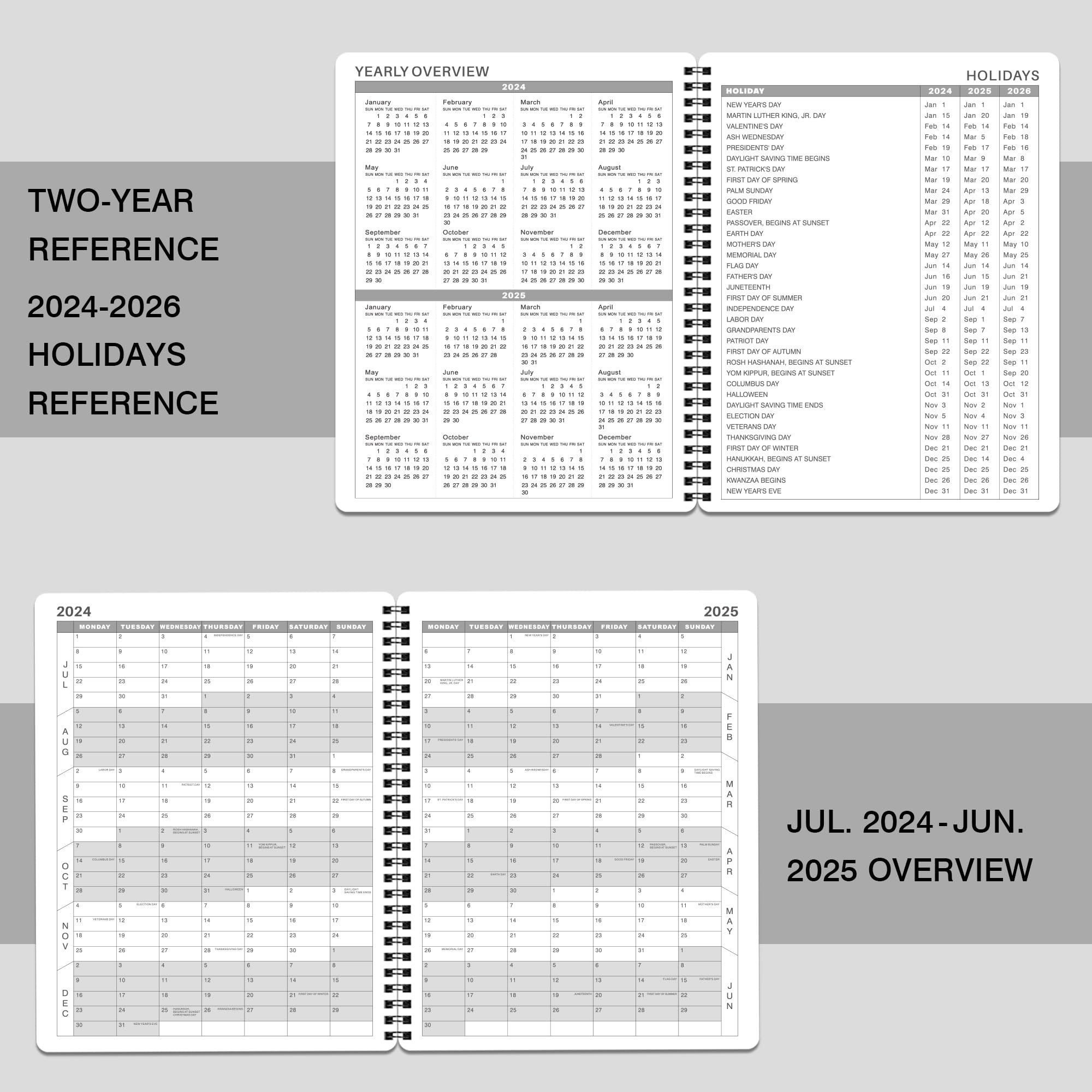 2024-2025 Weekly Appointment Book & Planner - July 2024 - June 2025, 2024 Daily Hourly Planner, 8" x 10", Half Hour (30 Mins) Interval, Twin-Wire Binding, Lay-Flat, Round Corner, Thick Paper