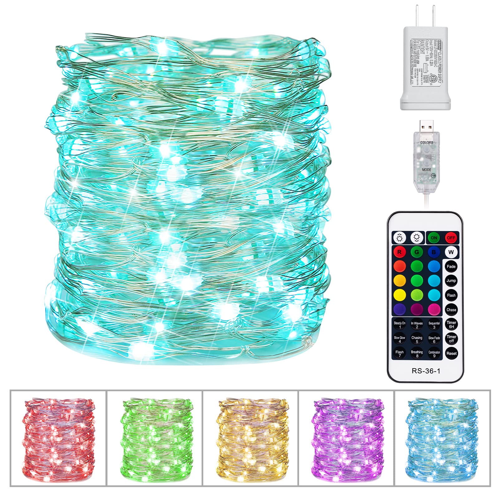 Minetom Color Changing Fairy String Lights - 33 ft 100 LED USB Silver Wire Lights with Remote and Timer, Starry Fairy Lights for Bedroom Party Indoor Christmas Decoration, 16 Colors, Adapter Included