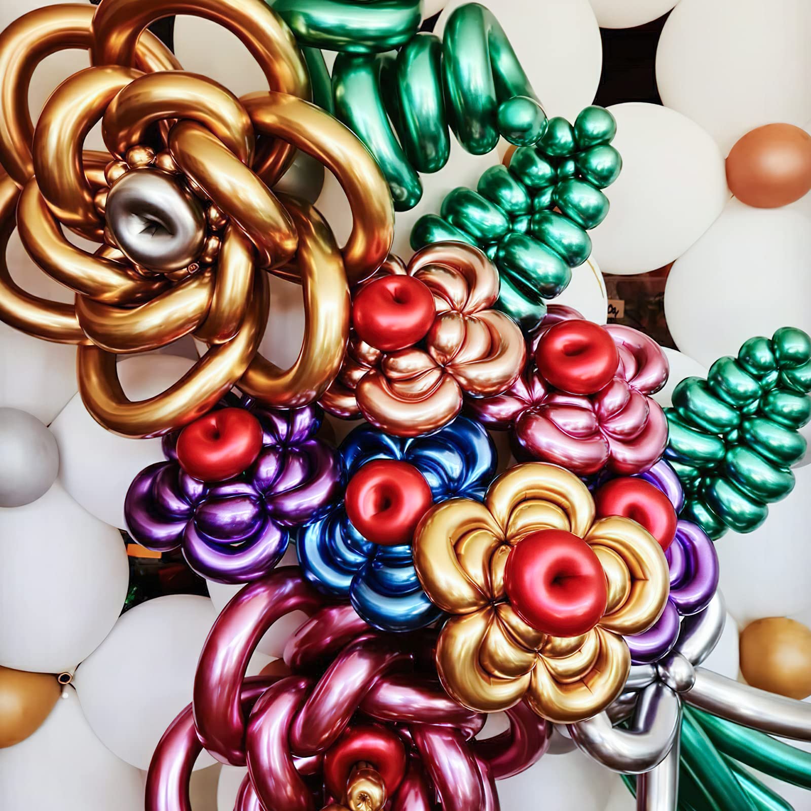 PartyWoo Metallic Twisting Balloons, 50 pcs Long 260Q Modelling in 6 Metallic Colors, Magic Animal Balloons for Children's Party, Carnivals, Jungle Party