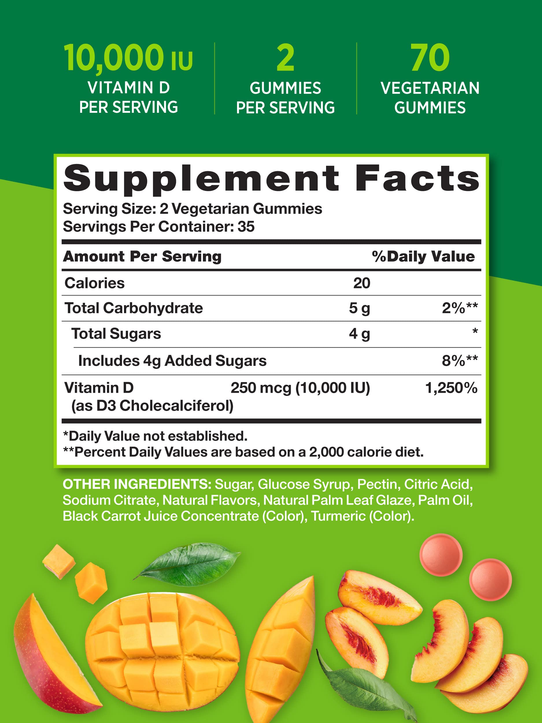 Nature's Truth Vitamin D3 Gummies | 10000 IU | 70 Count | Peach Mango Flavor | Vegetarian, Non-GMO & Gluten Free Supplement