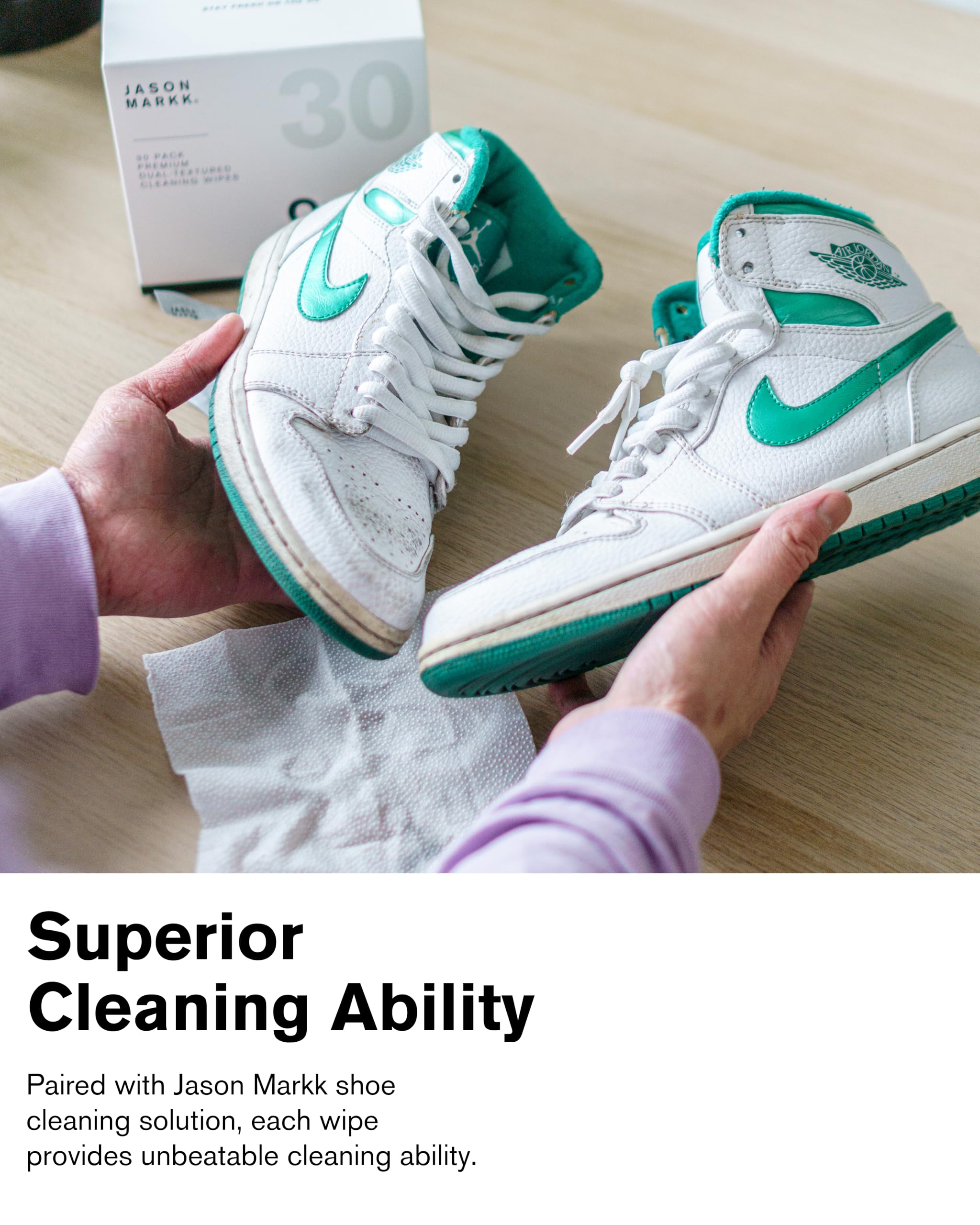 Jason Markk Quick Wipes, Shoe Cleaner, 30 Pack, Individually Packed, Sneaker Care, Ideal for Footwear, Safe for Leather, Suede, Nubuck, Cotton, Knits