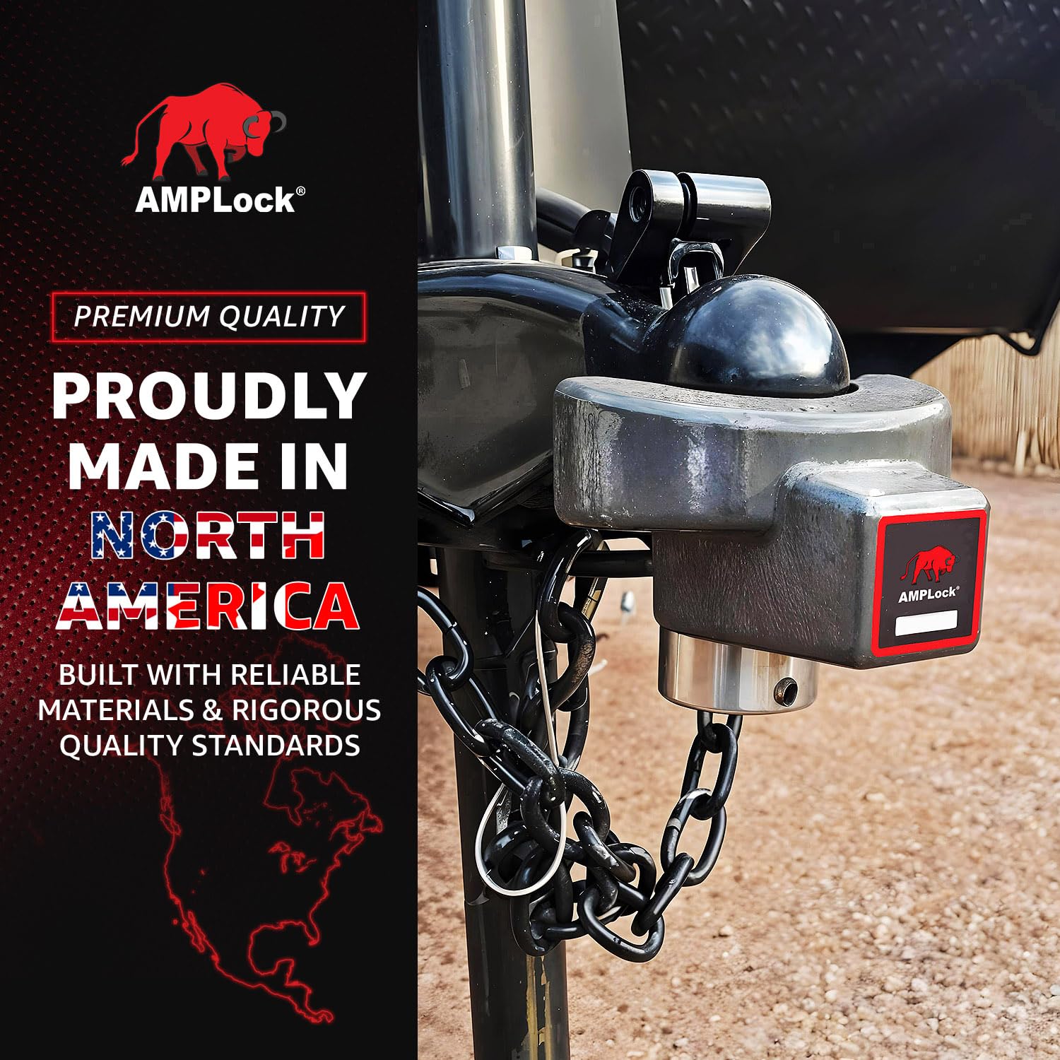 AMPLock - U-BRP2516 Heavy Duty Trailer Coupler Lock, 2 5/16" RV & Trailer Lock, Ball Coupler with Straight Lip, Anti-Theft RV Locks & Trailer Protection with Push and Lock System, Ideal Trailer Locks