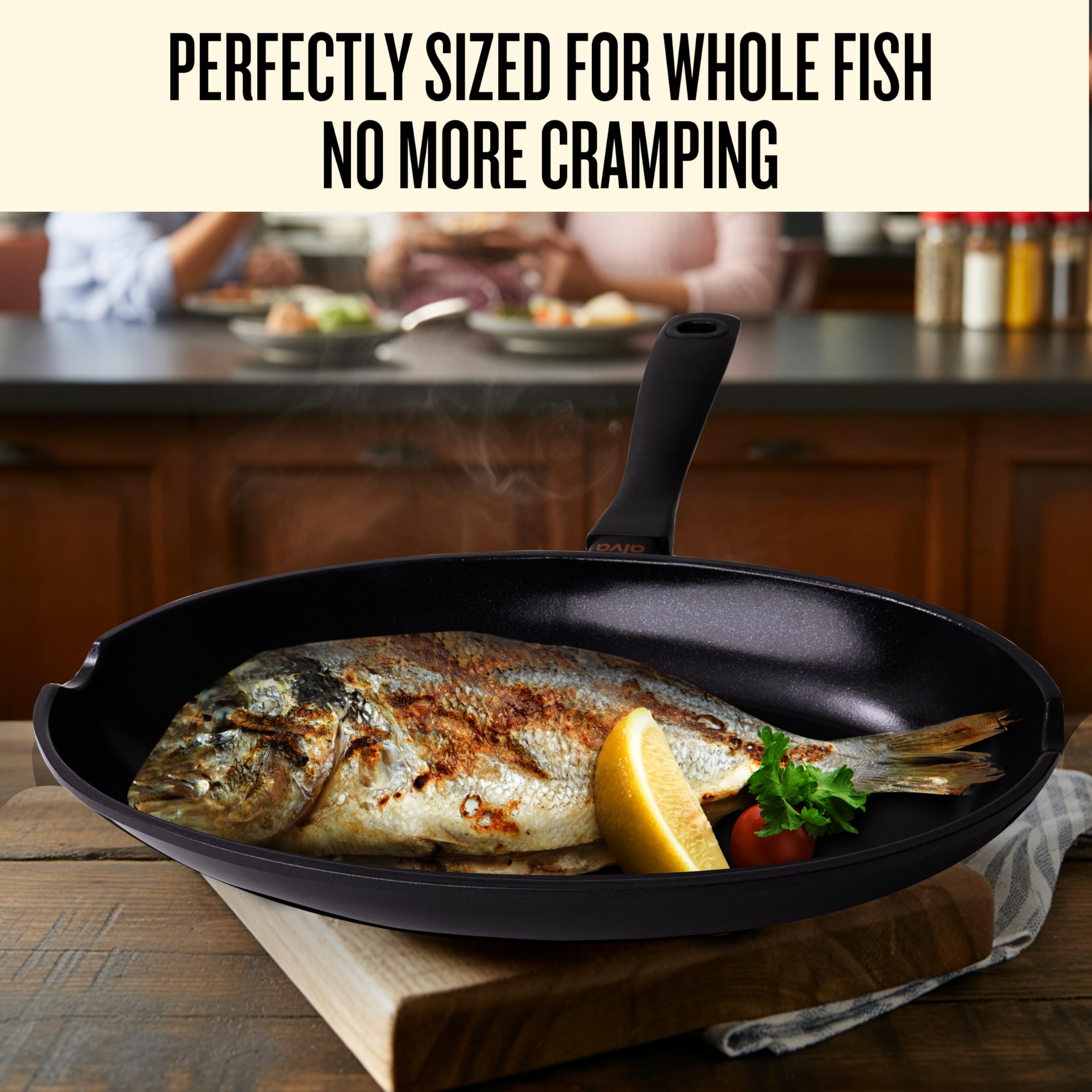 Alva Energy Nonstick Ceramic Fish Pan 13.7" - Lightweight, Easy to Clean and Made without PFAS, PFOA & PTFE - Induction and All Stovetop Compatible with Even Heat Distribution