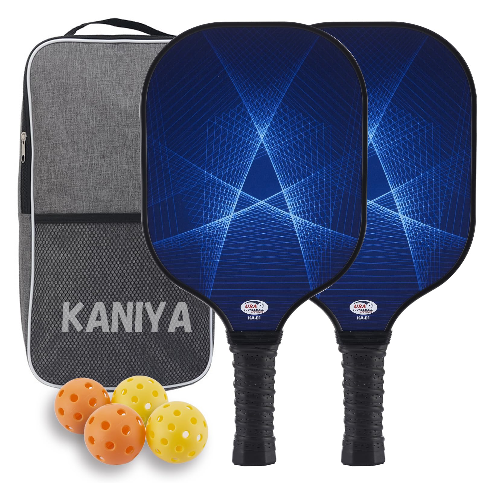 Kaniya Pickleball Paddles Set of 2,Fiberglass Pickle Ball Paddle ergonomic Pickleball rackets for both men and women,a gift for beginners and adults（blue）