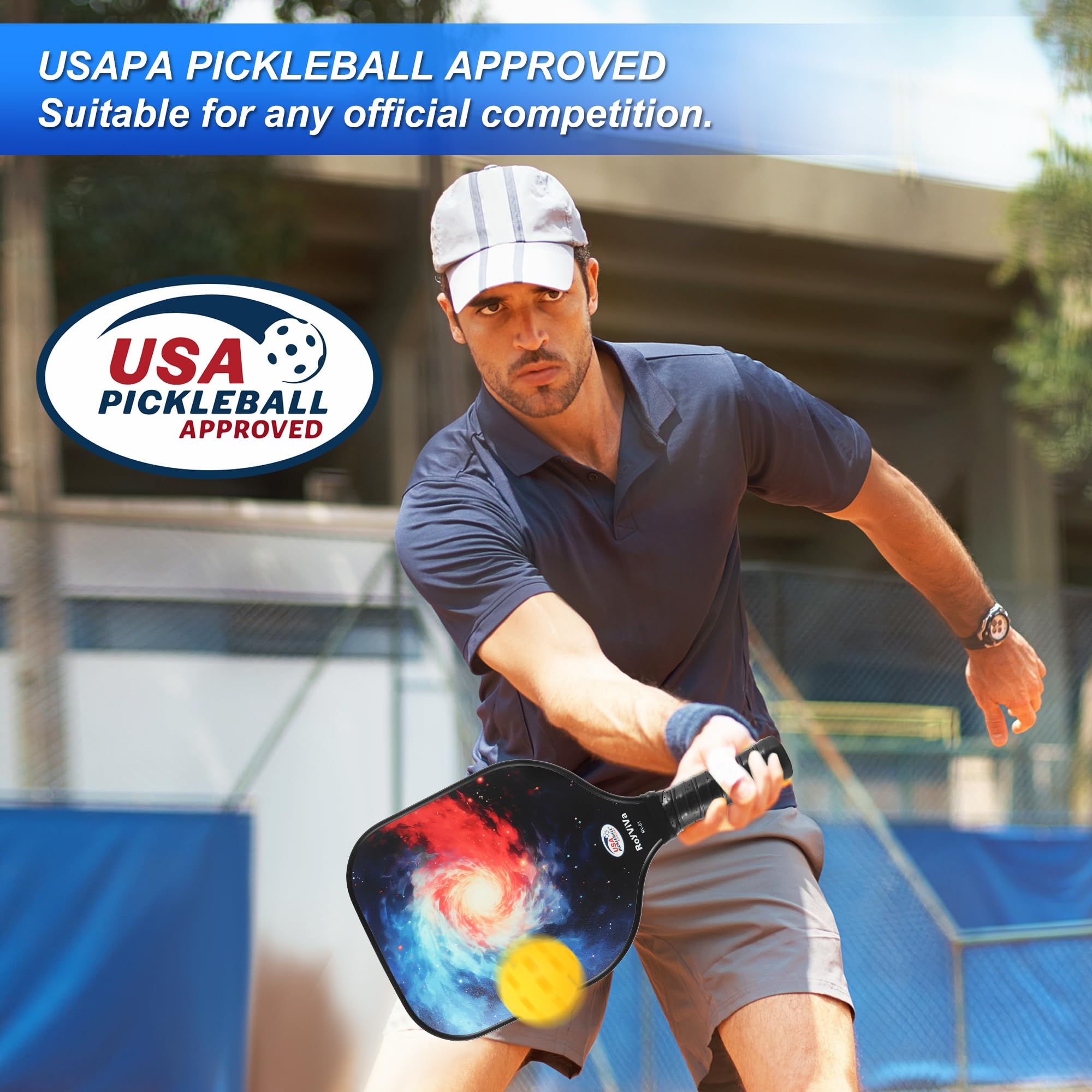 Pickleball Paddles Set of 2,USAPA Approved Fiberglass Pickleball Paddles Set 2023 RV-01,Include 2 Fiberglass Surface Pickleball Rackets,2 40-Hole Indoor Balls,2 26-Hole Outdoor Balls,1 Carrying Bag