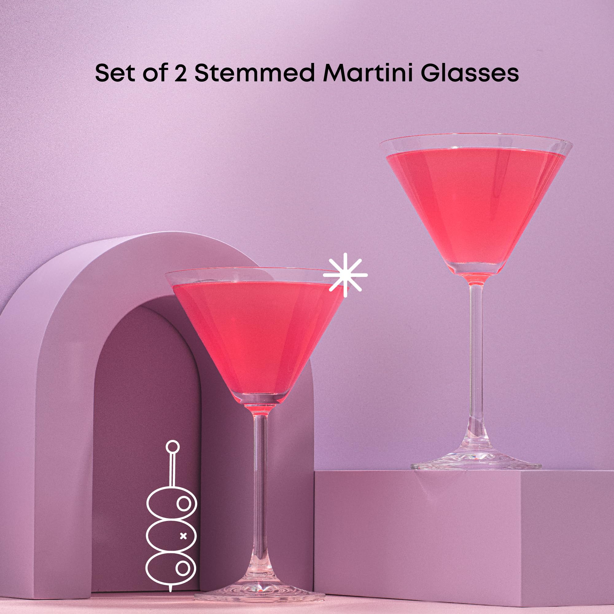 JoyJolt Olivia Crystal Martini Glasses - Premium Glassware Set Made in Europe - 9.2 oz Tall Martini Glasses - Elegant Cocktail Glasses - Set of 2 Martini Glass for Drinks such as Martini or Manhattan