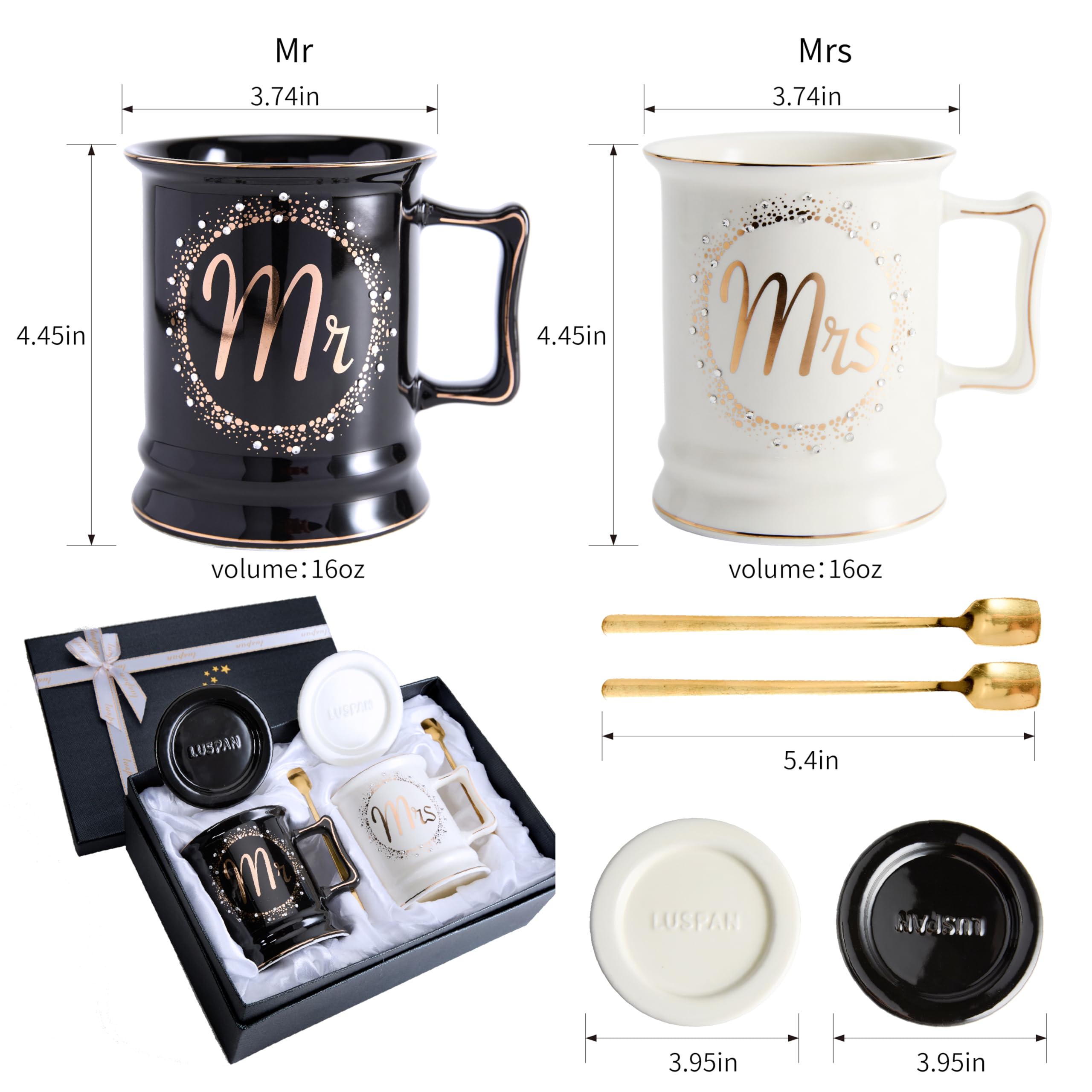 Luspan Wedding Gifts, Mr and Mrs Coffee Mug Gifts for Couples, Bride and Groom