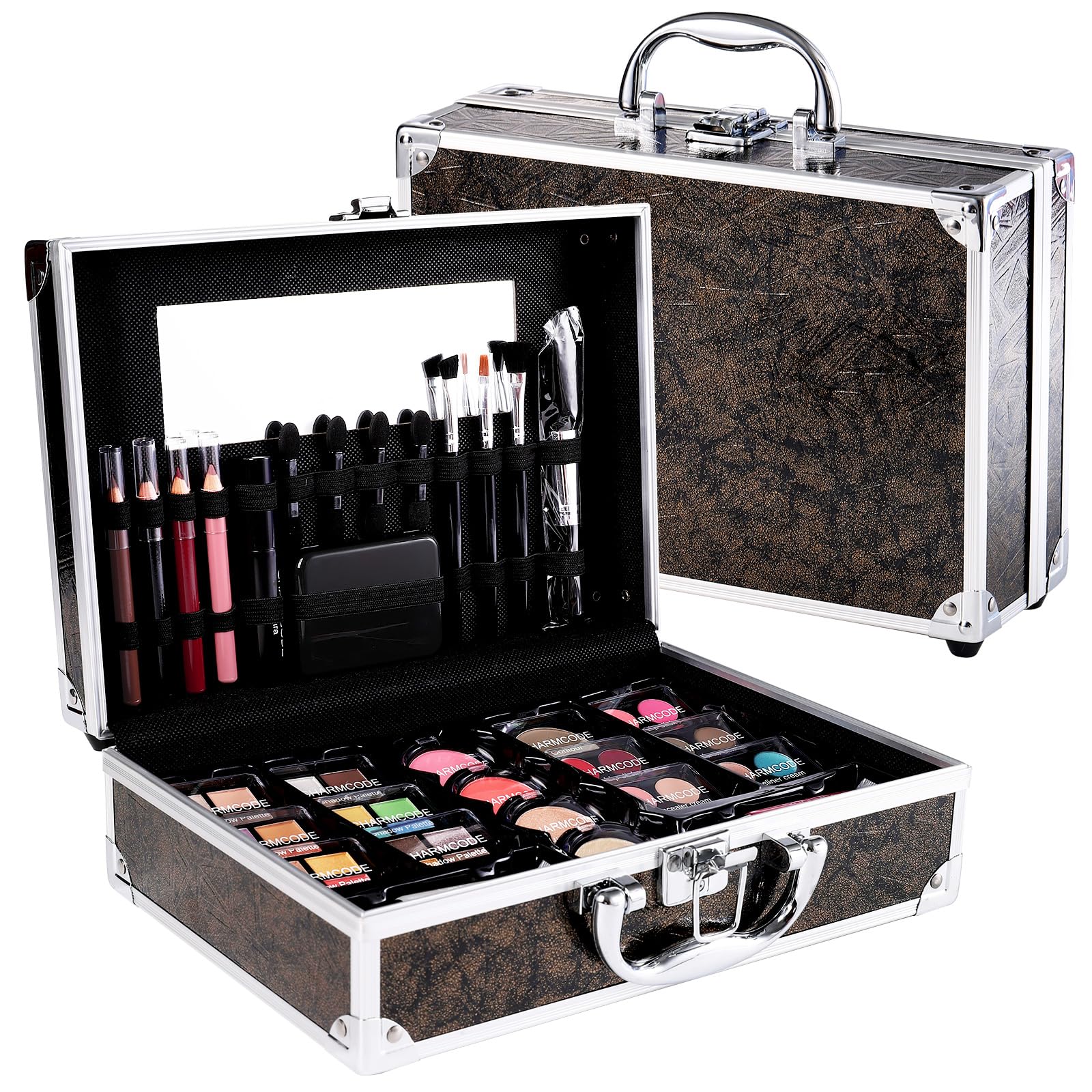 Makeup Kit for Teen Girls & Women Full Kit, Beauty Train Case with Starter Cosmetics Set, Make Up Valentine's Day Gift Box with Eyeshadow,Lipgloss,Highlight,Blush,Lip&Eye Pen,Brush & More(GoldenBrown)