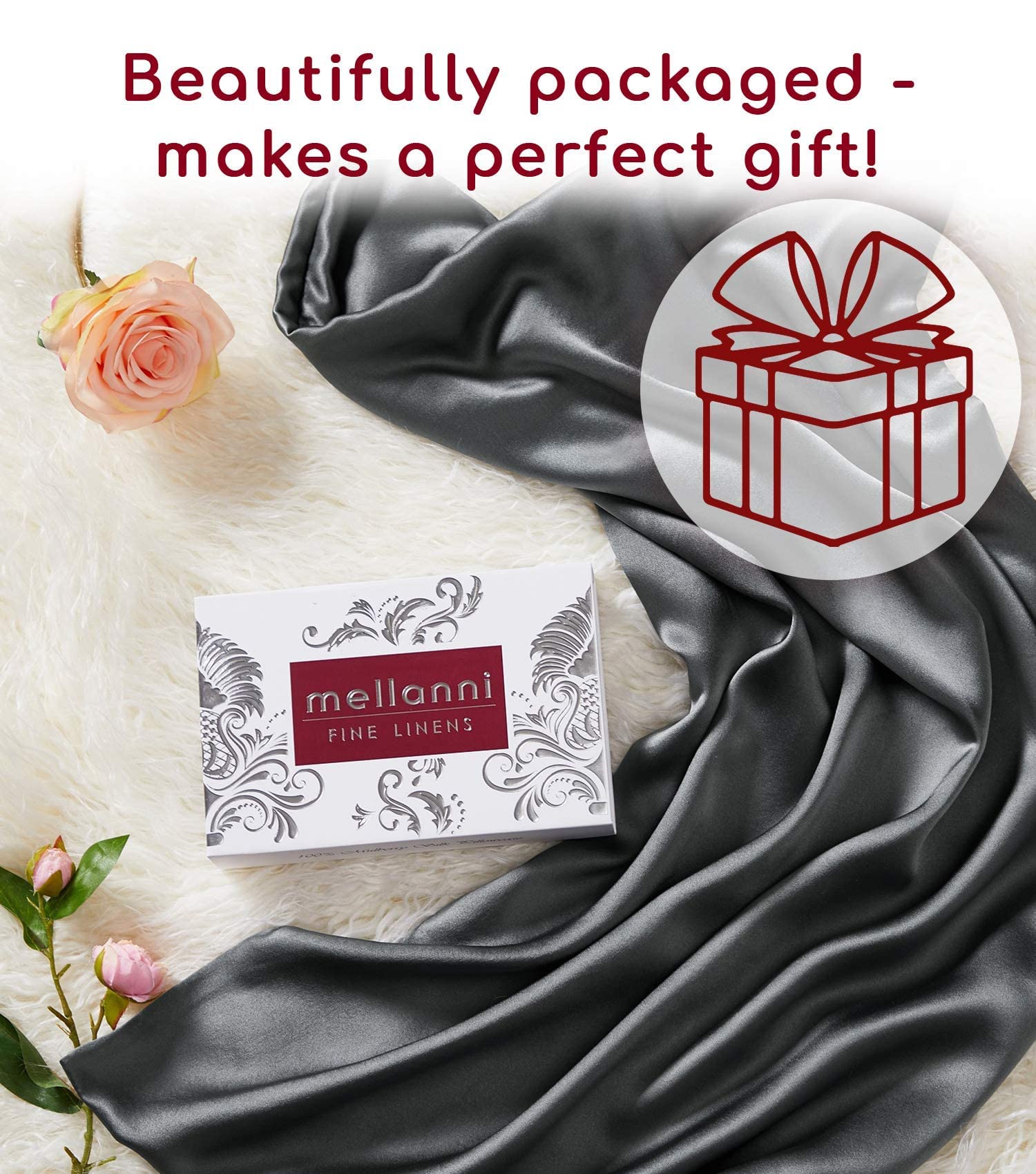 Mellanni Bedspread Coverlet Set + Silk Pillowcase Bundle&Save - Bundle Includes: 3 Piece Quilt Set and 1 Mulberry Silk Pillowcase (King, Gray & Dark Gray)