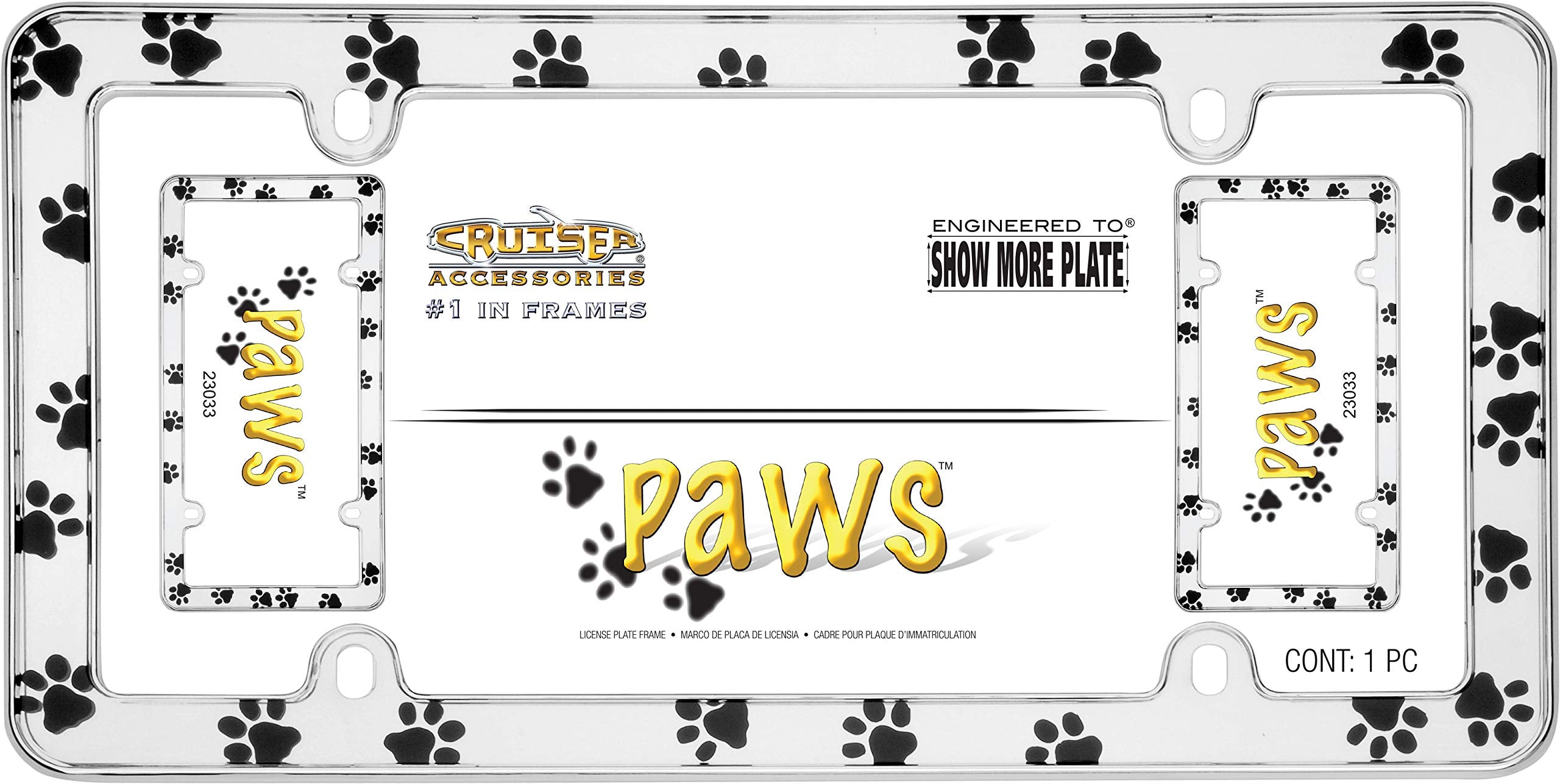 Cruiser Accessories 23033 Paws License Plate Frame - Chrome, White, Standard