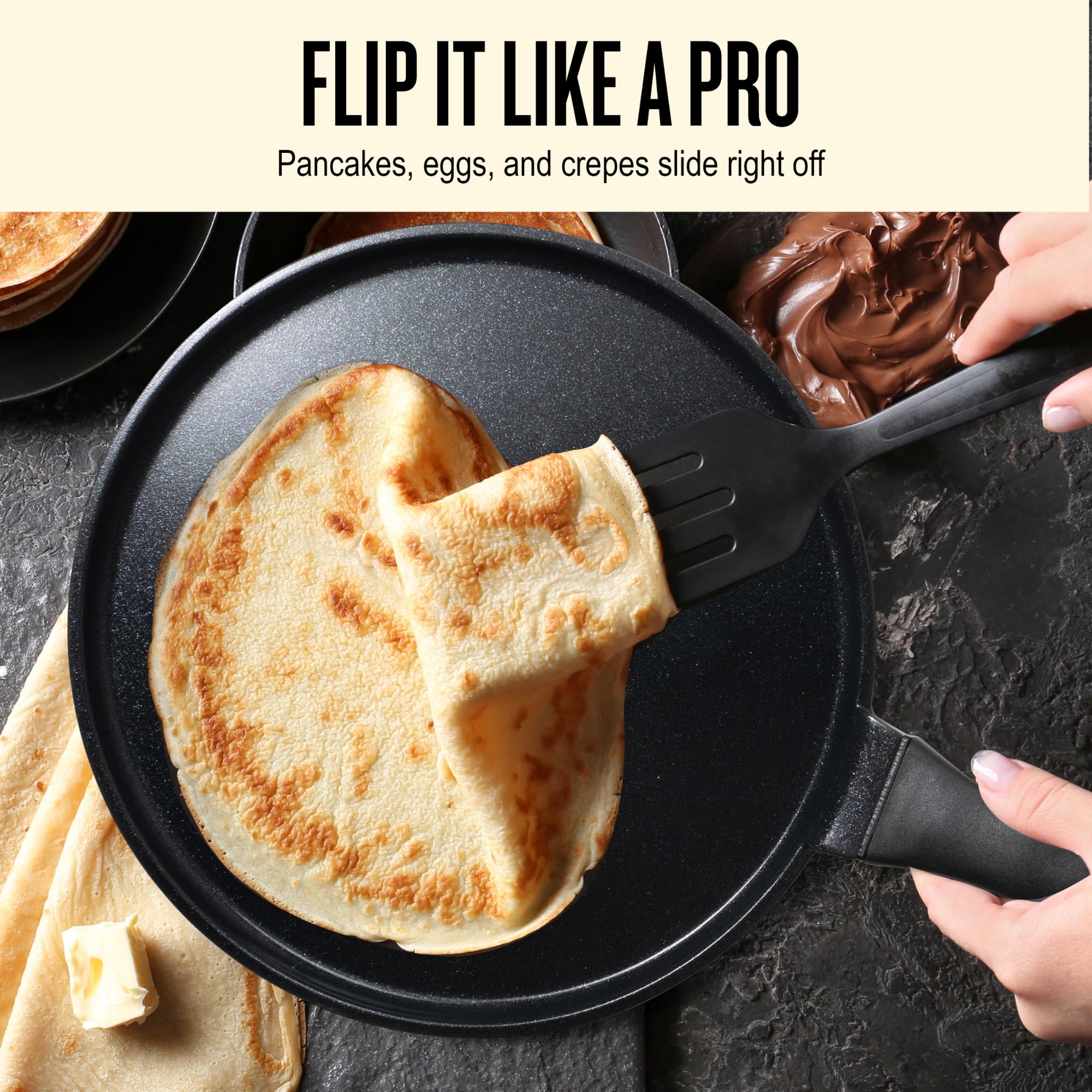 Alva Energy 11″ Ceramic Nonstick Crepe Pan – No PFAS/PFOA/PTFE, Ultra‑Low Oil Release, Works on Gas/Electric/Induction, Lightweight & Easy Cleanup & Stay-Cool Handle