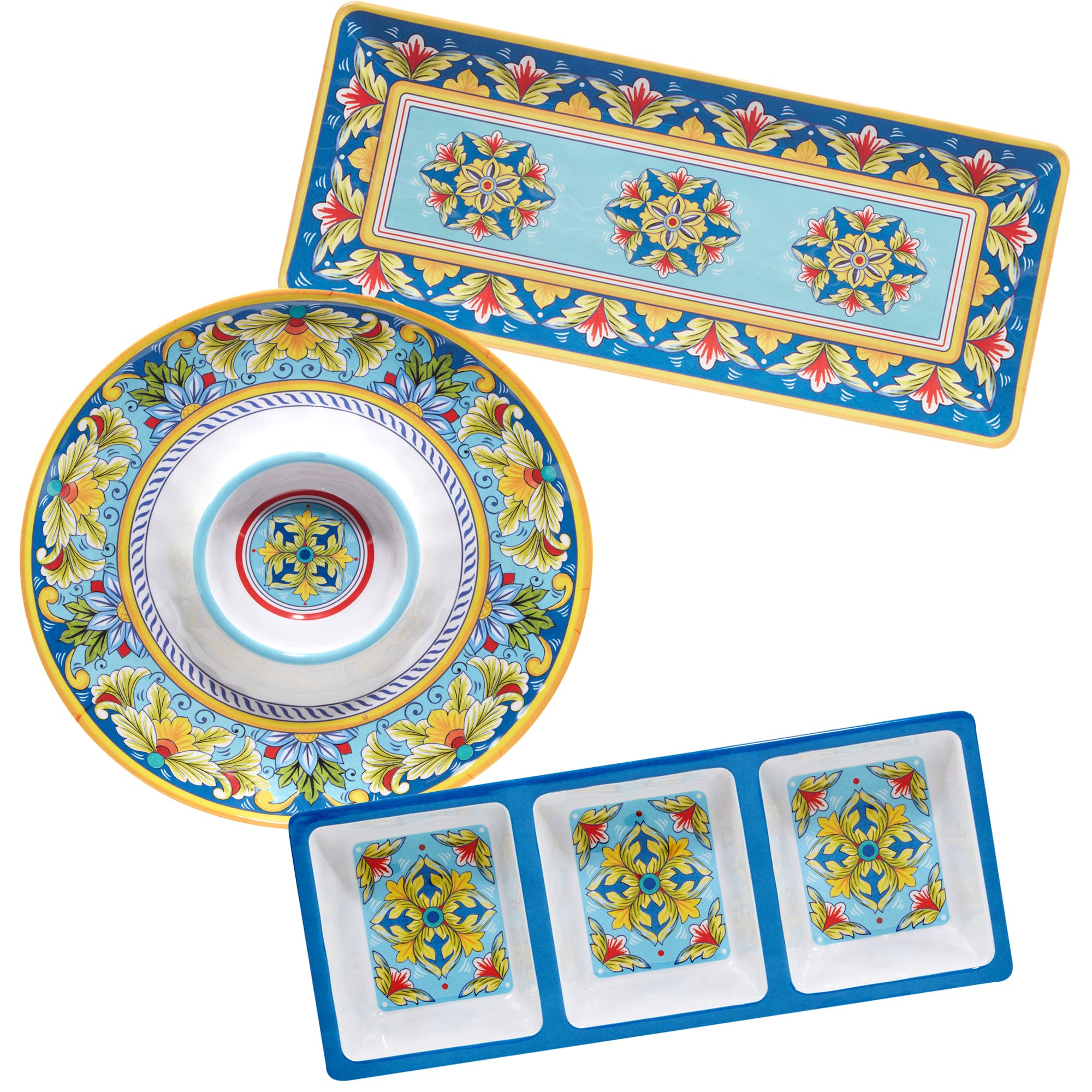 Certified International Palermo Melamine Hostess Servware Set, Multicolor, Large, 3 Piece