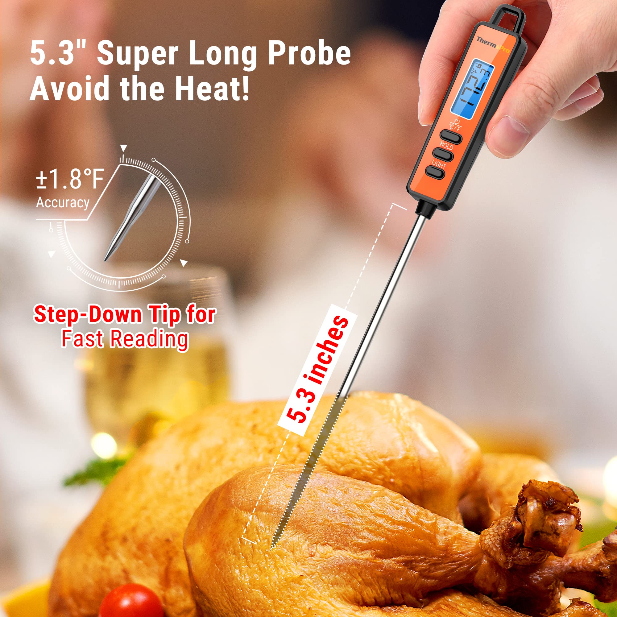 ThermoPro TP01A Digital Meat Thermometer for Cooking Candle Liquid Deep Frying Oil Candy, Kitchen Food Instant Read Thermometer with Super Long Probe, Backlit, Lock Function