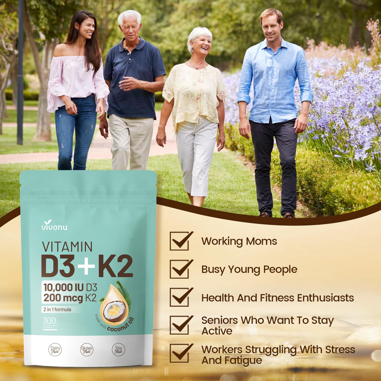 Vitamin D3 K2 10000 IU with MK7-300 Virgin Coconut Oil Softgels, 2 in 1 Vitamins D & K Complex | Vitamina D3 con K2 | Supports Calcium Absorption, Bone, Immune, & Heart Health – Easy to Swallow