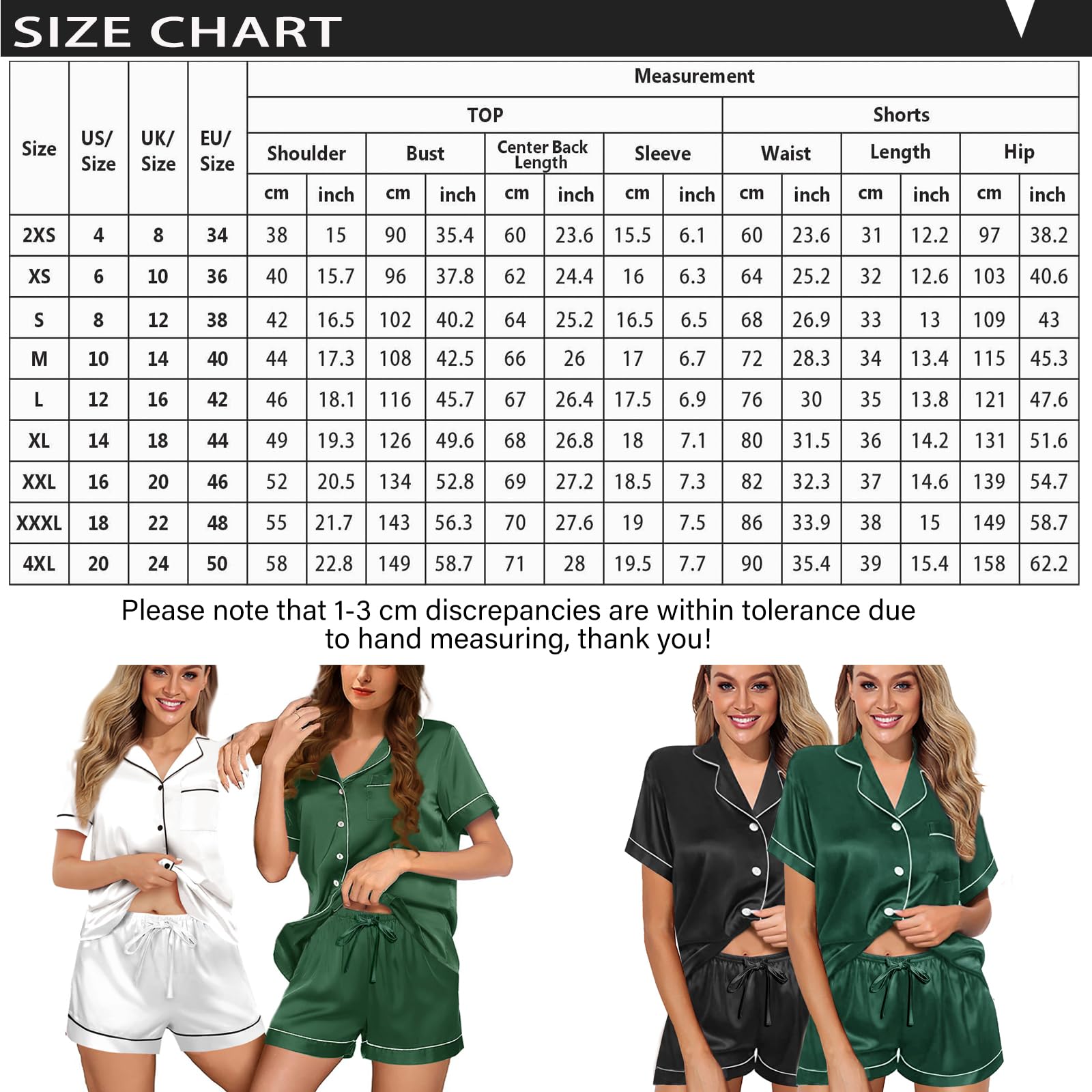 WJing Yi Jia Womens Silk Satin Pajamas Loungewear Two-Piece Sleepwear Button-Down Floral Pj Set -Size: L
