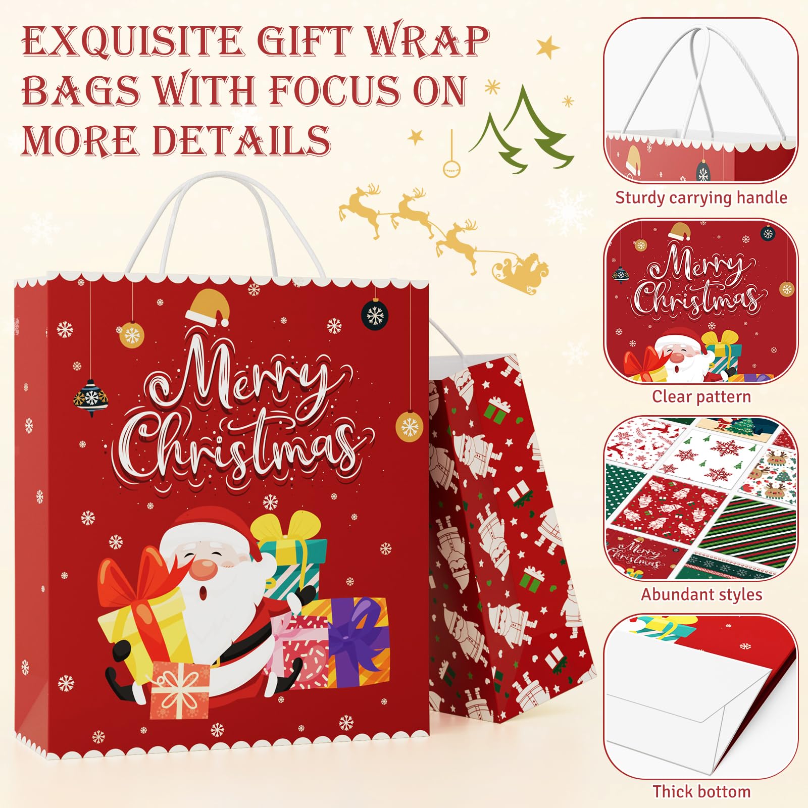 BlessedSeason Christmas Gift Bags 28 Pcs, 12 Designs Christmas Bags for Gifts, Assorted Sizes Holiday Gift Bags for Christmas Presents, Reusable Christmas Gift Bag (7 Jumbo, 7 Large, 7 Medium, 7 Small)