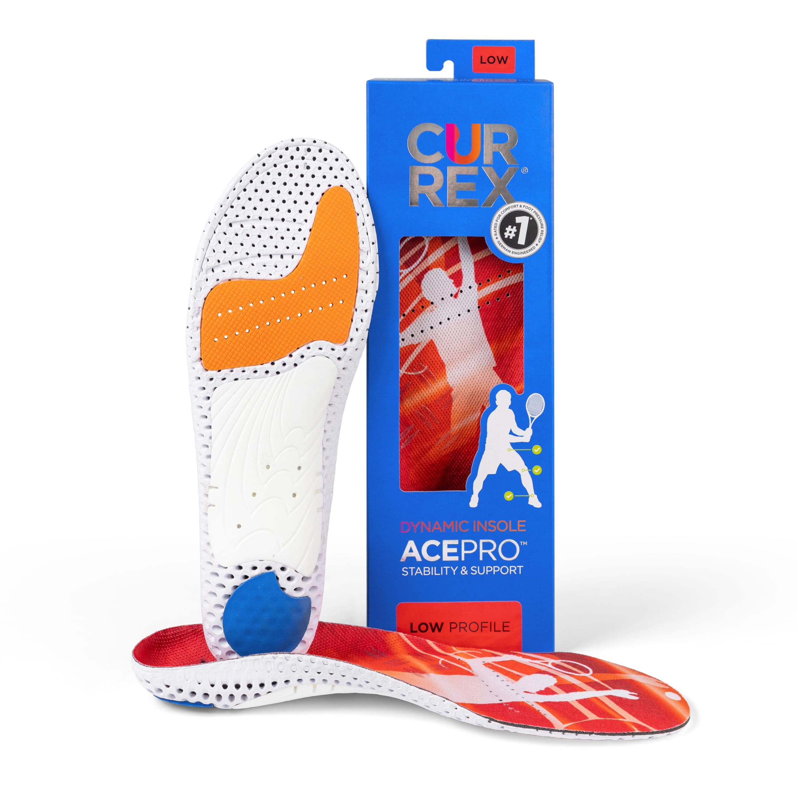 CURREX AcePro - Arch Support Insoles for Tennis, Basketball, Volleyball, Padel, Increase Performance & Agility, Court Based Sports Inserts, Men and Women – Low Arch, Small