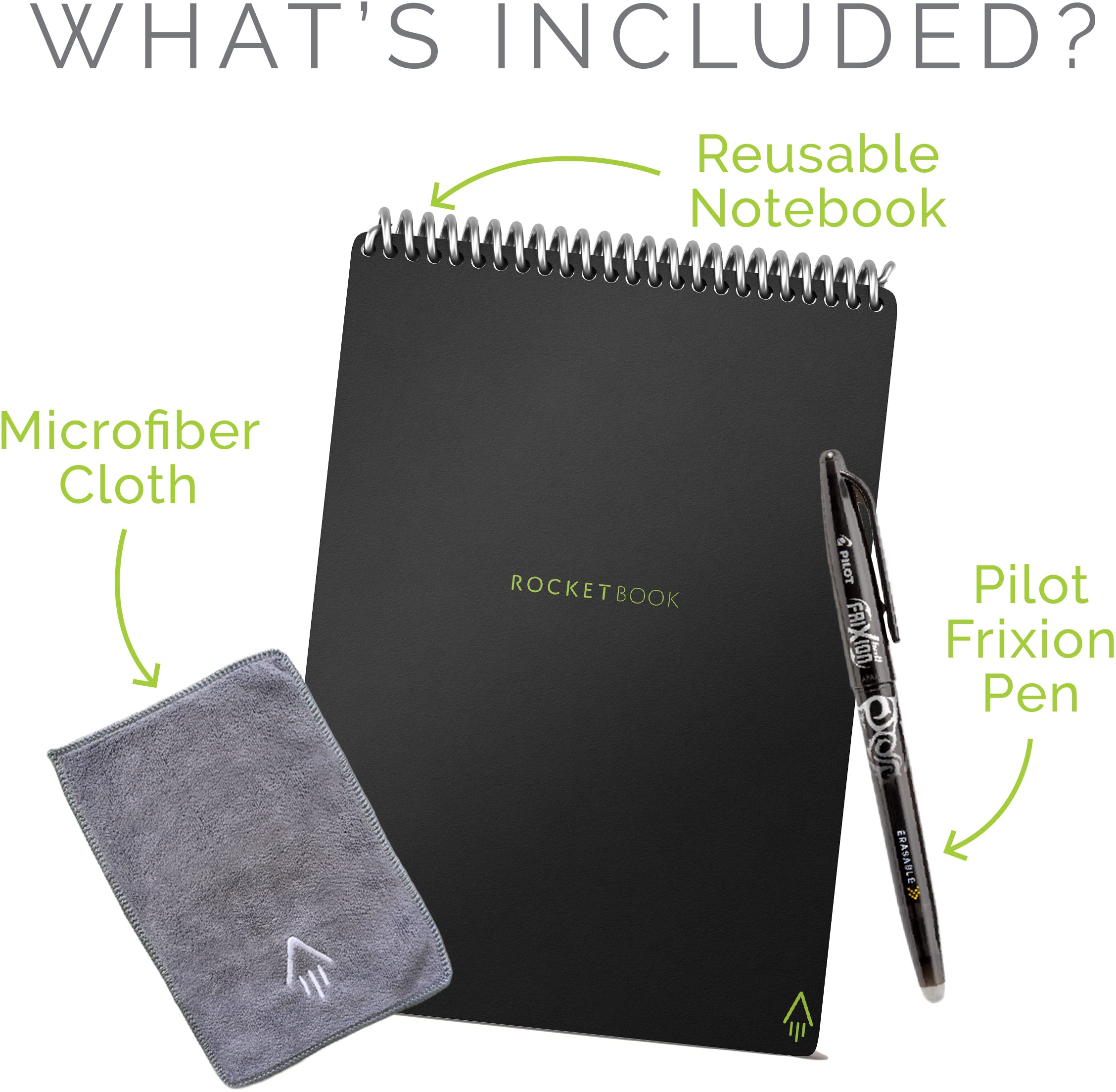 Rocketbook Smart Reusable Notebook, Flip Executive Size Spiral Notebook, Infinity Black, (6" x 8.8"")