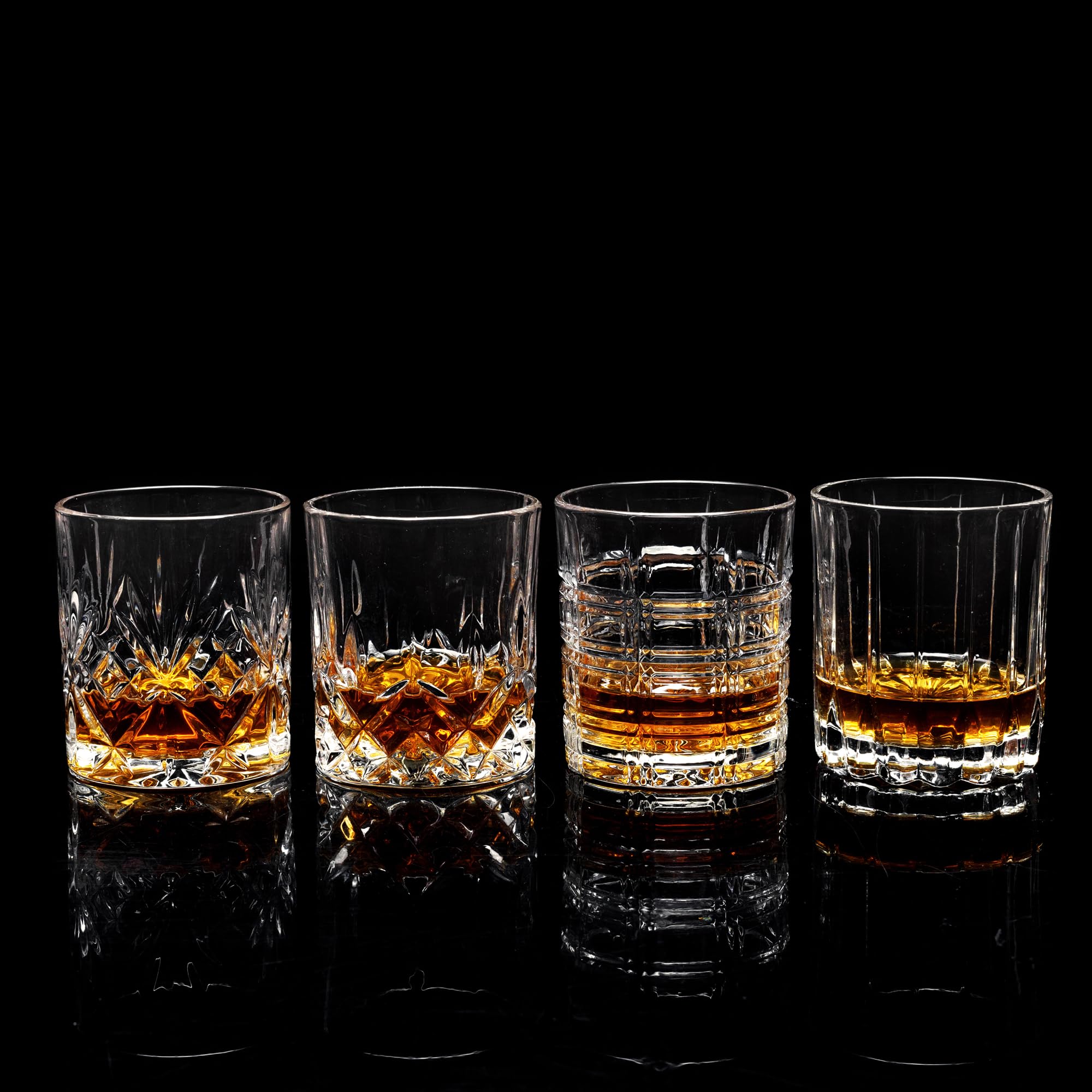 KANARS Whiskey Glasses Set of 4 - Multi Style Crystal Liquor Glasses 10 oz - Rocks Glass Barware For Scotch, Bourbon, Rum and Cocktail, Whisky Gifts for Men Father's Day