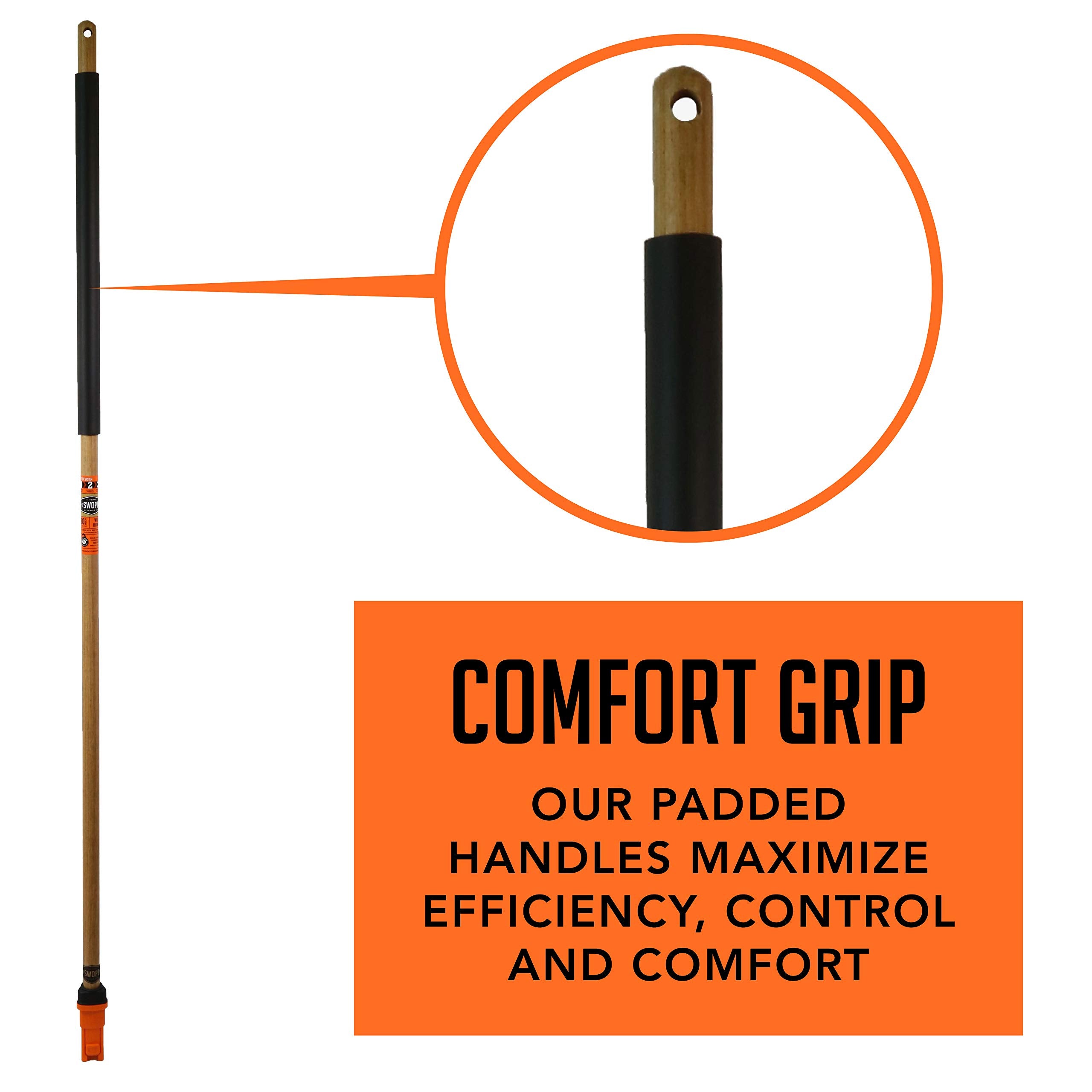 SWOPT 24” Floor Squeegee + 60" EVA Foam Comfort Grip Wooden Handle, Combo — Cleaning Head w/ Long Handle Interchangeable w/ All SWOPT Cleaning Products — Indoor & Outdoor Squeegee Set, Gray