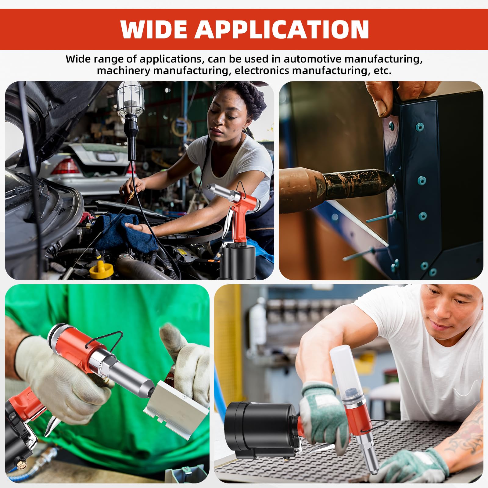 8MILELAKE Pneumatic Pop Rivet Gun Air Riveter Tool Heavy Duty Riveting Machine with 5 Sizes Nosepieces and 3 Claw Clips