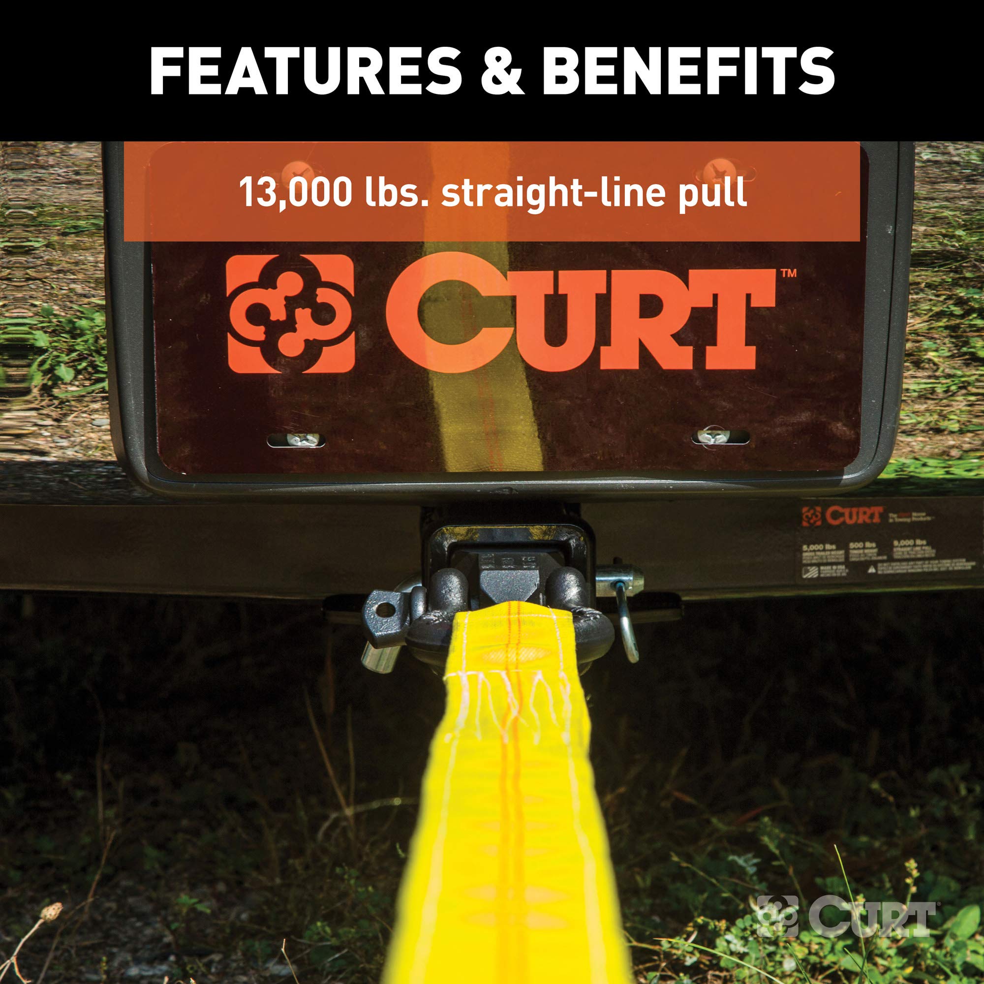 CURT 45832 D-Ring Shackle Mount Trailer Hitch, Fits 2-Inch Receiver, 13,000 lbs, CARBIDE BLACK POWDER COAT