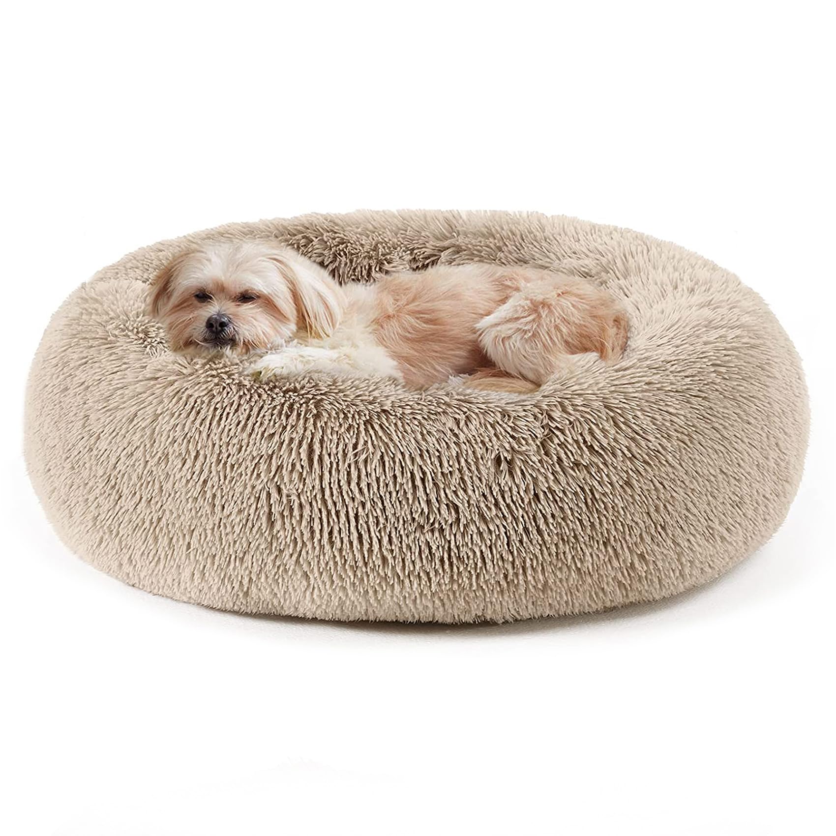 WESTERN HOME WH Calming Dog & Cat Bed, Anti-Anxiety Donut Cuddler Warming Cozy Soft Round Bed, Fluffy Faux Fur Plush Cushion Bed for Small Medium Dogs and Cats (20"/24"/27"/30")