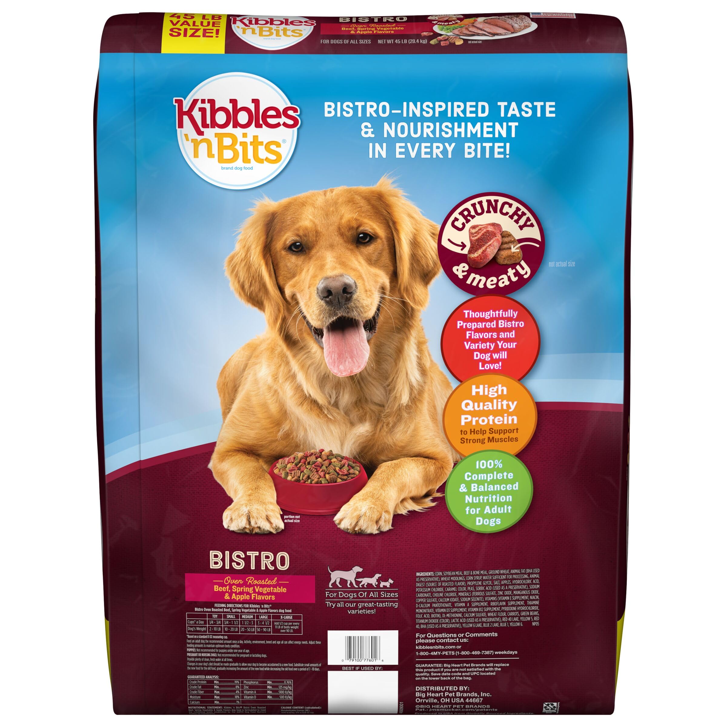 Kibbles 'n Bits Bistro Oven Roasted Beef, Spring Vegetable & Apple Flavors Dry Dog Food, 45 lb. Bag