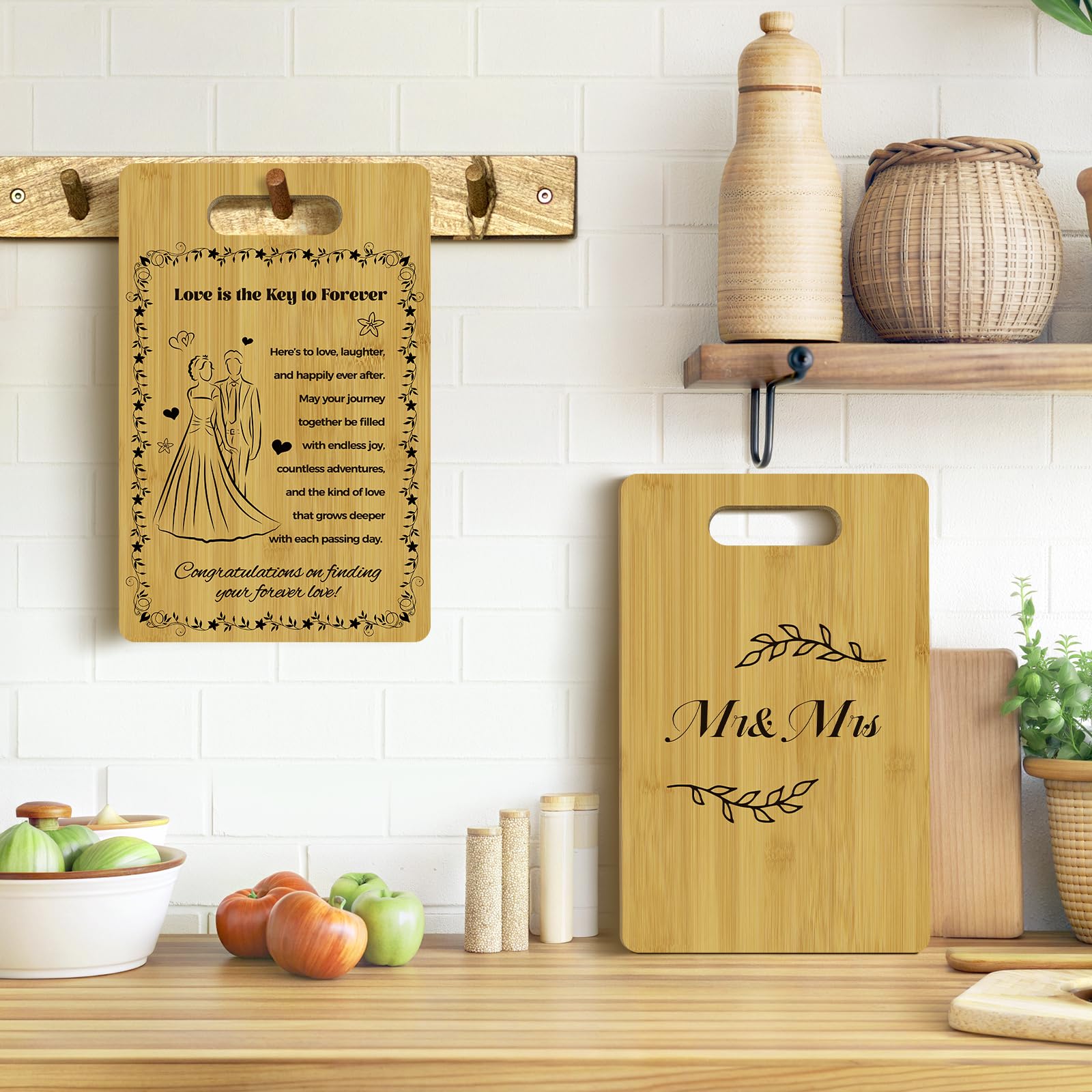 "Recipe for a Happy Marriage" "Mr & Mrs" Wedding Gifts for Couples, Bridal Shower Gifts for Newlywed, Engagement Gift for Bride And Groom, Double Sided Engraved Cutting Board Present Favor