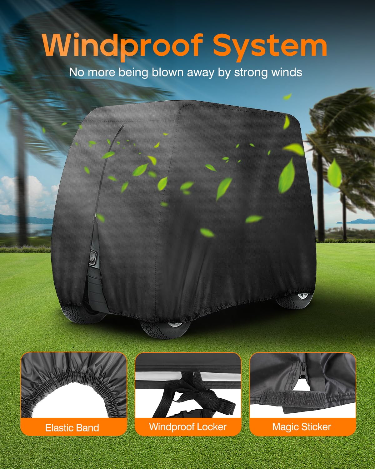 Golf Cart Cover 4 Passenger Heavy Duty, 420D Waterproof Golf Cart Covers Extended Roof Compatible with EZ GO Club Car Yamaha Golf Carts, Outdoor Dustproof 4 Seat Club Car Cover (Up to 112 Inch)