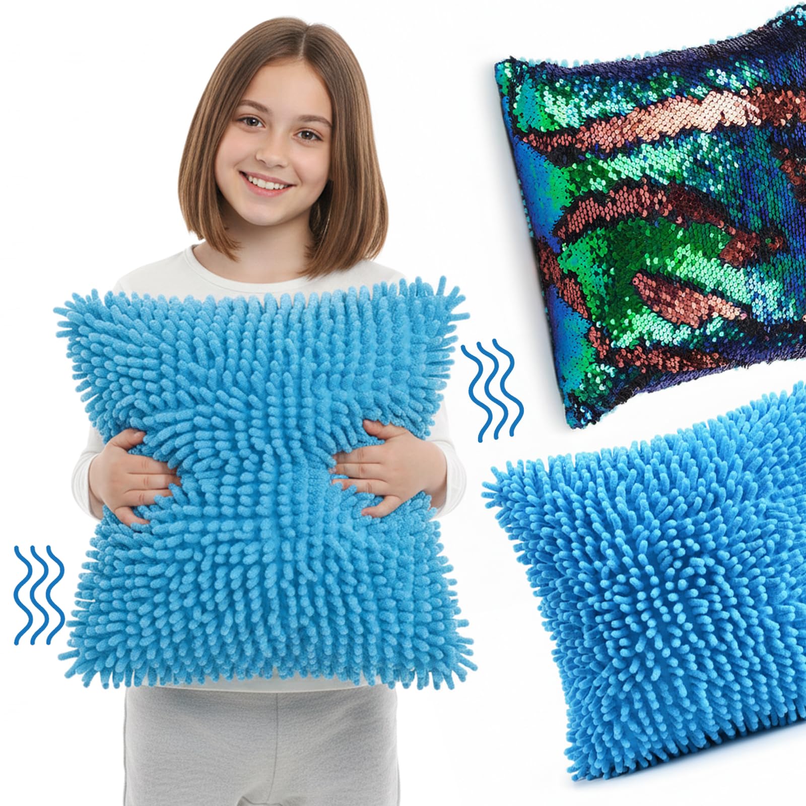 Vibrating Sensory Pillow for Kids – 12x12 Soft Calming Pillow for Sensory Rooms, Special Needs & Autism-Friendly Spaces – Textured Minky & Sequin Sensory Toy