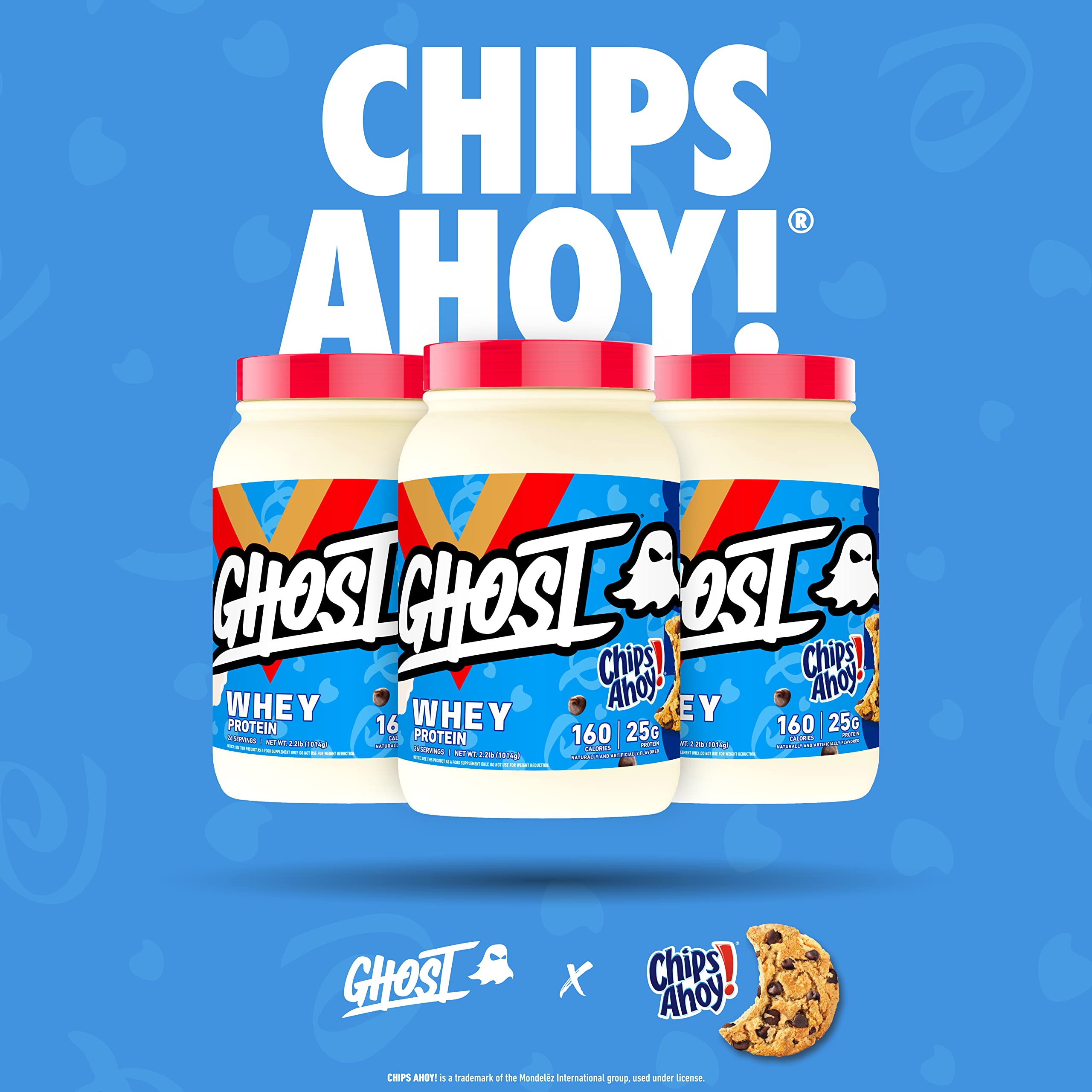 GHOST Whey Protein Powder, Chips Ahoy - 2LB Tub, 25G of Protein - Chocolate Chip Cookie Flavored Isolate, Concentrate & Hydrolyzed Whey Protein Blend