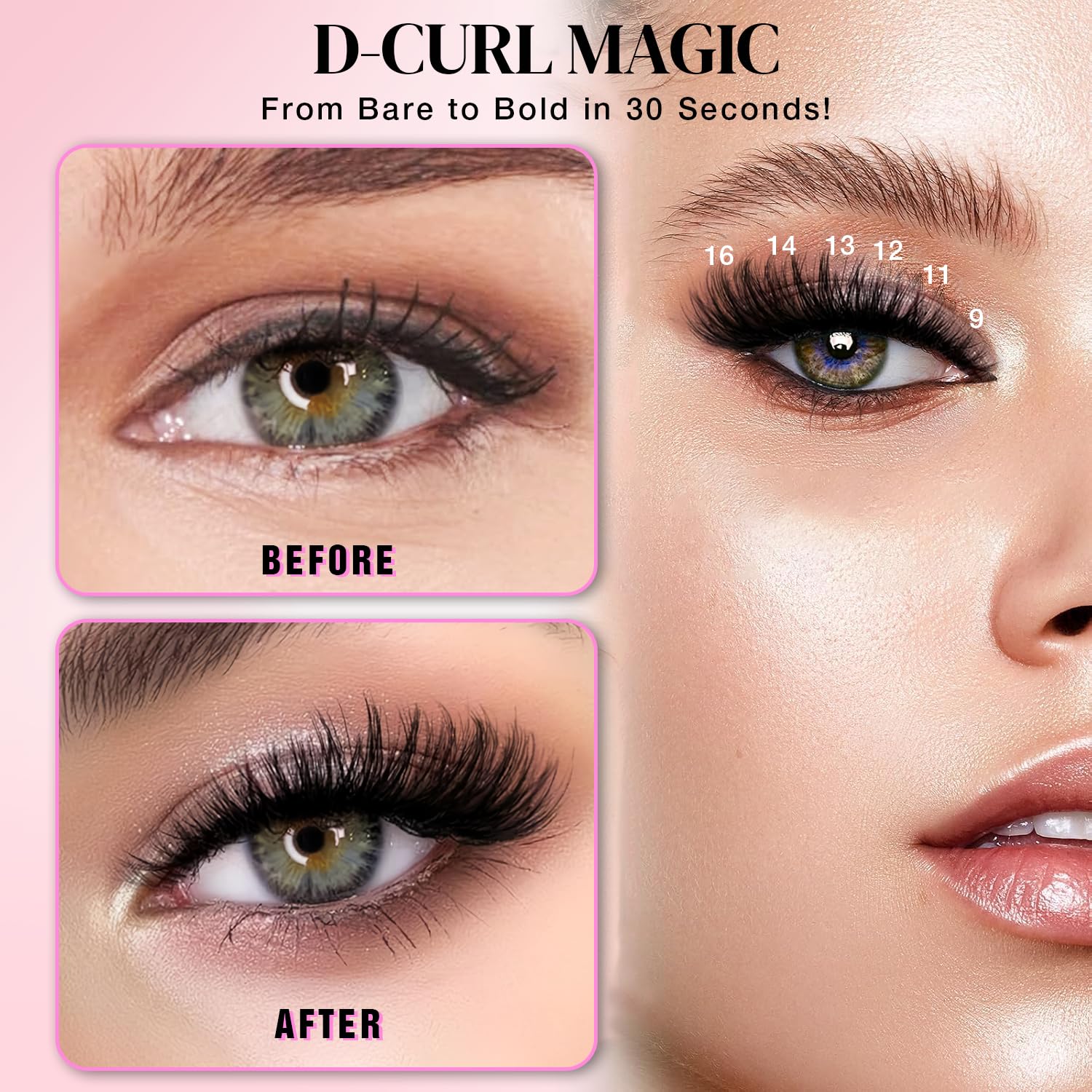 Lash Clusters Kit, DIY Cluster Eyelash Extensions 9‑16mm, 30D+40D, 280pcs, D Curl Natural Volume Lashes with Lash Bond and Seal, Tweezers–Waterproof Fake Cat Eye Wispy Individual Clusters(16MIX1-1-S)