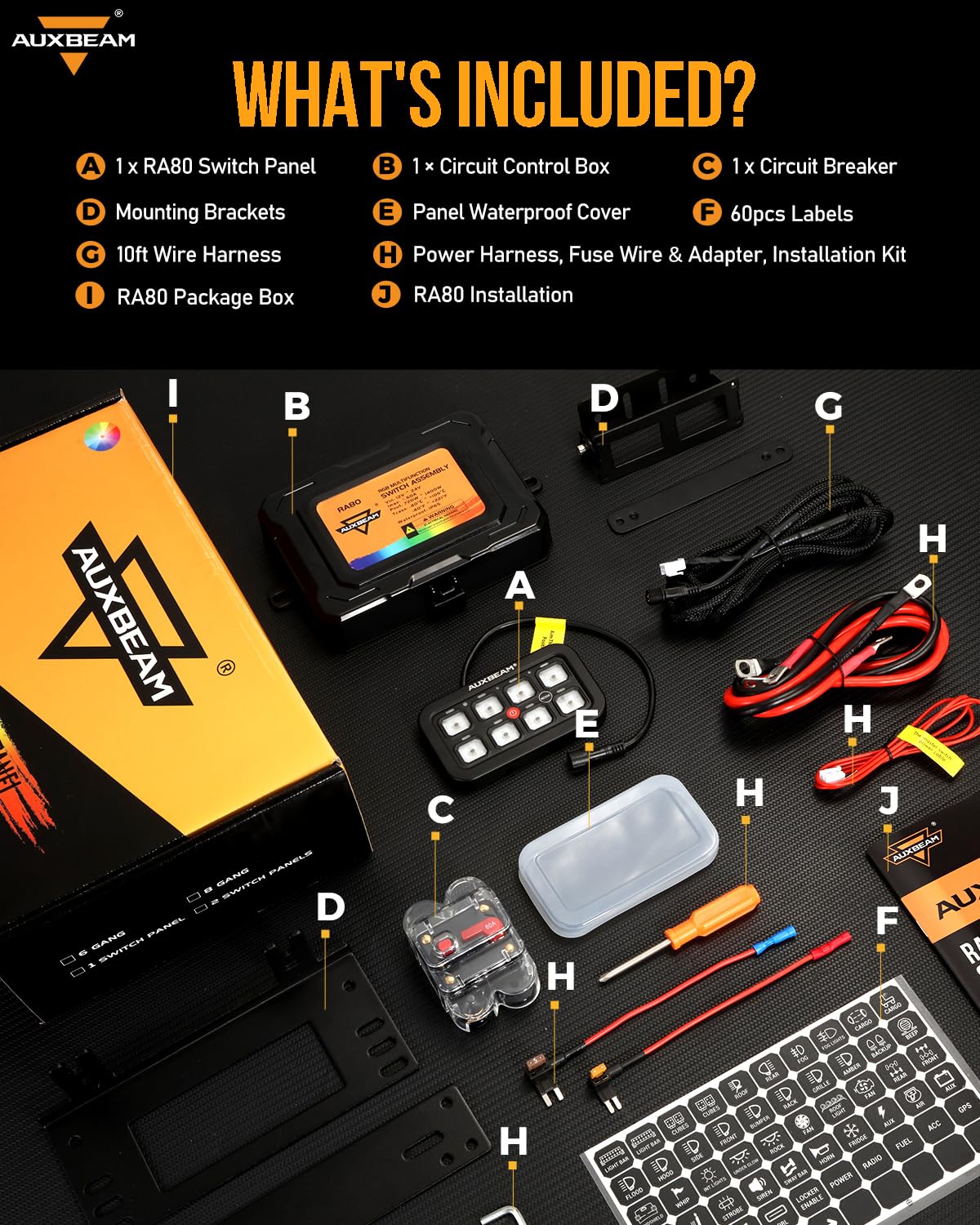 Auxbeam 8 Gang Switch Panel RA80 Toggle Momentary Pulsed RGB Dimmable Multifunction Switch Panel Easy Installation Marine Switch Pod IP65 Waterproof for Car Boat RV, 2 Years Warranty