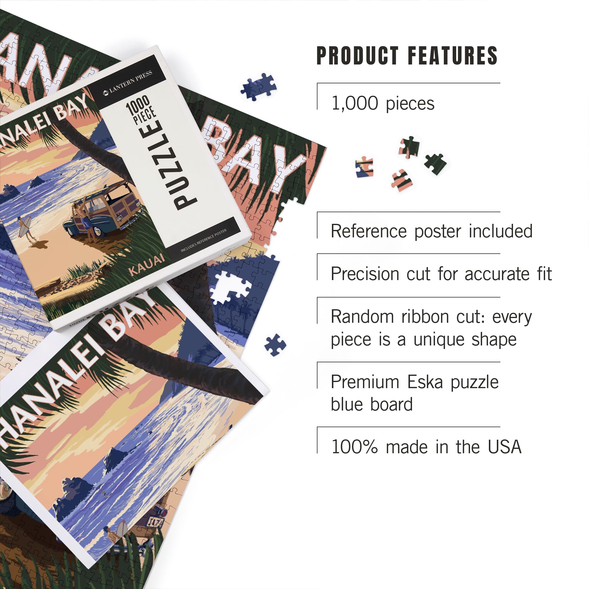 Hanalei Bay, Kauai, Hawaii, Woody on Beach (1000 Piece Puzzle, Challenging Jigsaw Puzzle for Adults, Made in USA)