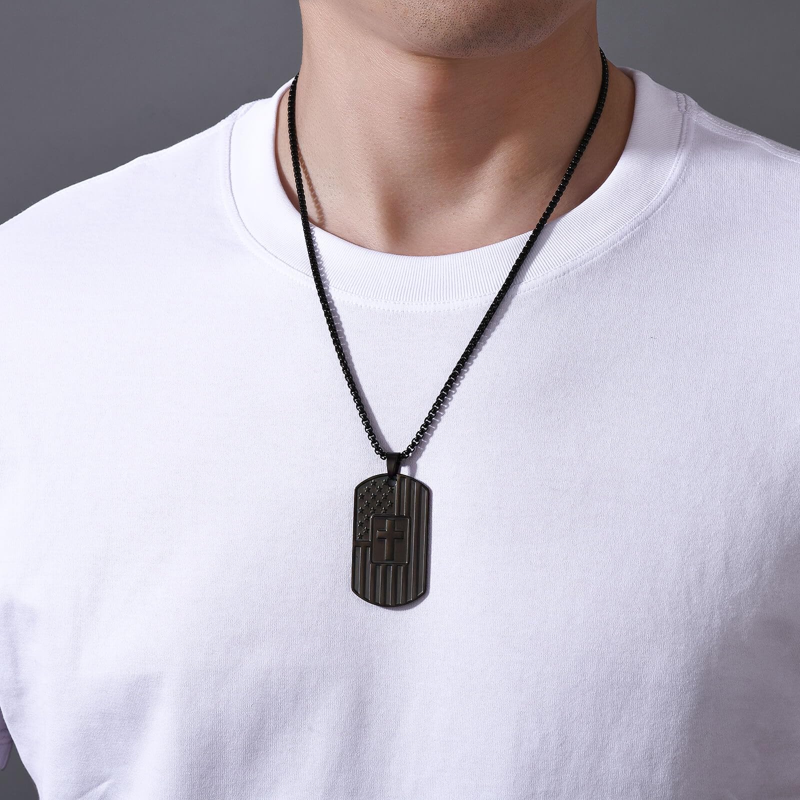 Coolvy To My Grandson Necklace from Grandma, Dog Tag Cross Necklace for Men, Birthday Graduation Back To School Christmas Gifts for Grandson (Grandson Gifts From Grandma - Never, Black)