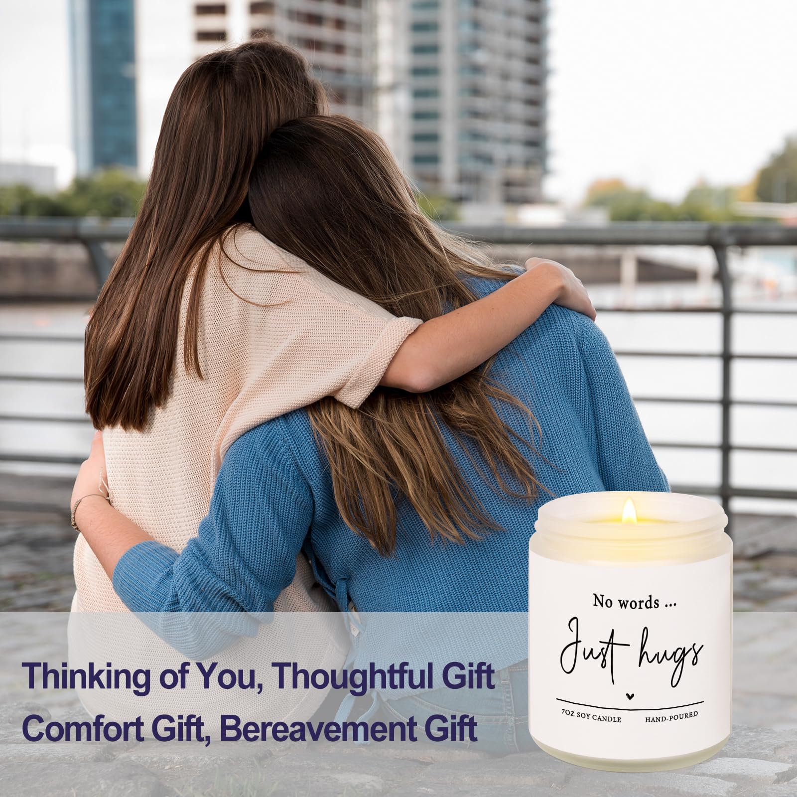 Shqiueos Sympathy Gifts for Loss of Loved One-No Words Just Hugs 7oz Lavender Scented Candle, Bereavement Gift Idea, Memorial, Grief Gift, Thinking of You, Get Well, Cheer Up, Comfort Condolence Gift