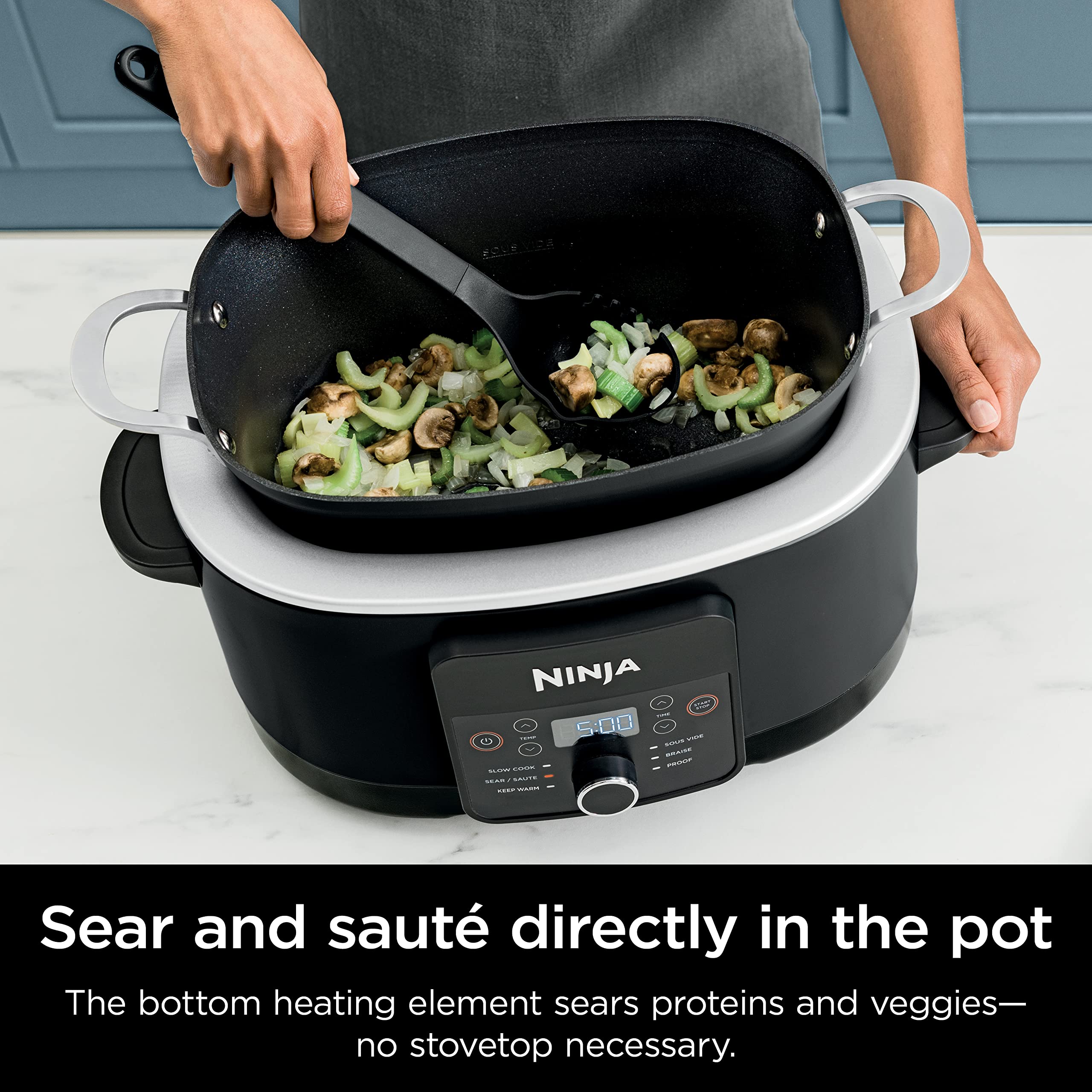 Ninja® 12-in-1 PossibleCooker™ PLUS | 8.5-qt - Sous Vide & Proof Multi-Cooker | Slow Cooker, Dutch Oven & More | Glass Lid & Integrated Spoon | Nonstick | Oven Safe Pot to 500°F | Black | MC1010