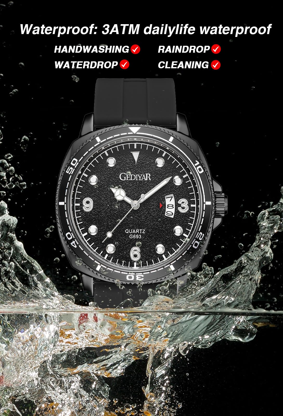 AIYISHI Luxury Men's Waterproof Wristwatch with Date Calendar Classic Analog Quartz Dress Watch for Men relojes para Hombres Trabajo (G693black)