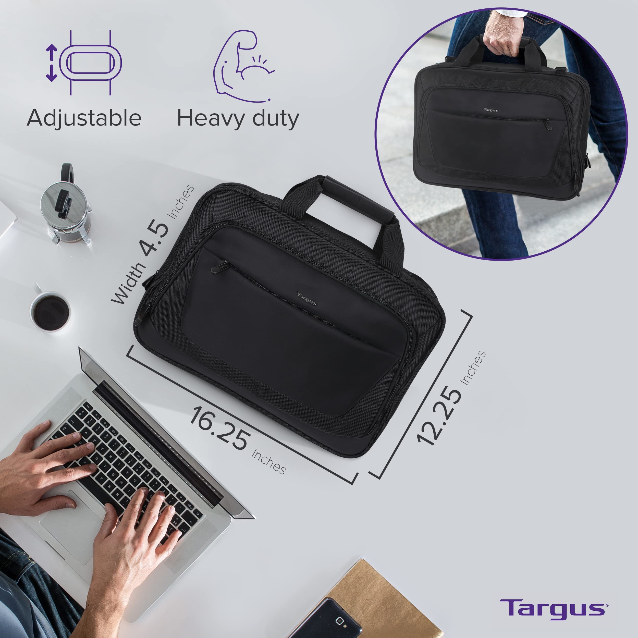 Targus CityLite Laptop Briefcase Shoulder Messenger Bag for 15.6-Inch Laptop, Black (TBT053US)