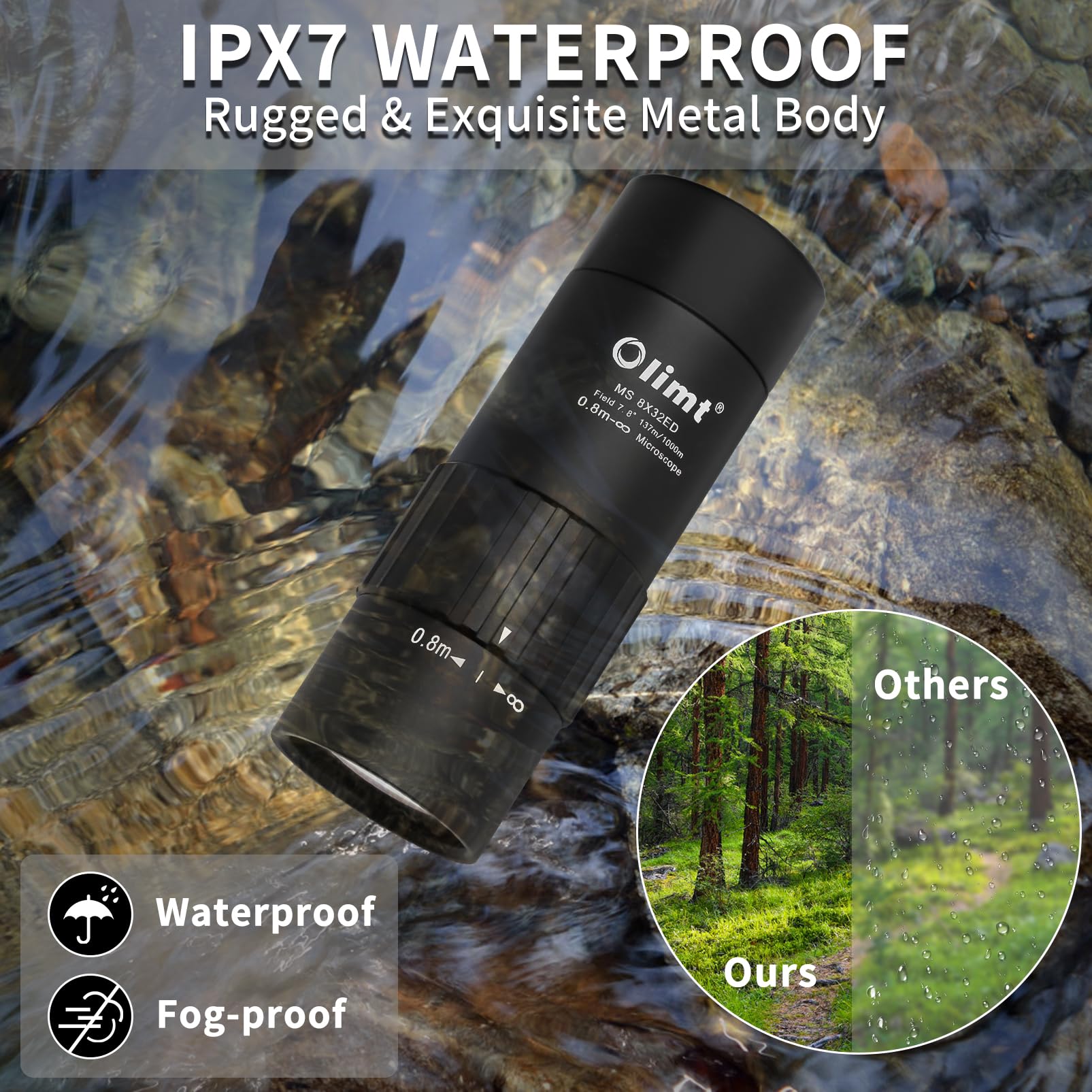 Olimt 8x25 Monocular Telescope, Mini Pocket Compact Small Size Portable Handheld Lightweight ED Glass Wide Angle View Waterproof Monoscope for Adults Hiking Camping Backpacking Outdoor Travel Hunting