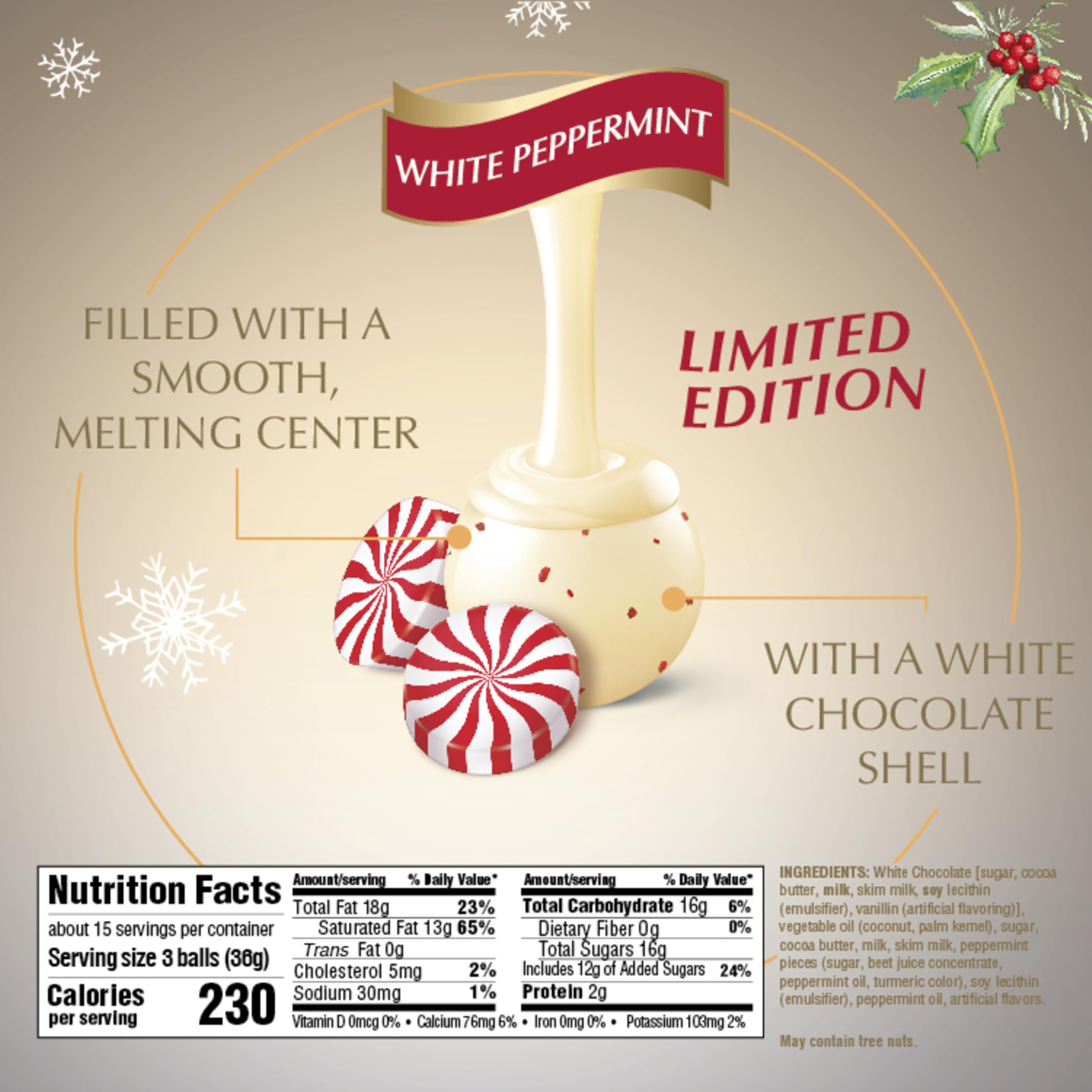 Lindt LINDOR White Chocolate Peppermint Candy Truffles with Smooth Peppermint Truffle Center, 19 oz. Bag