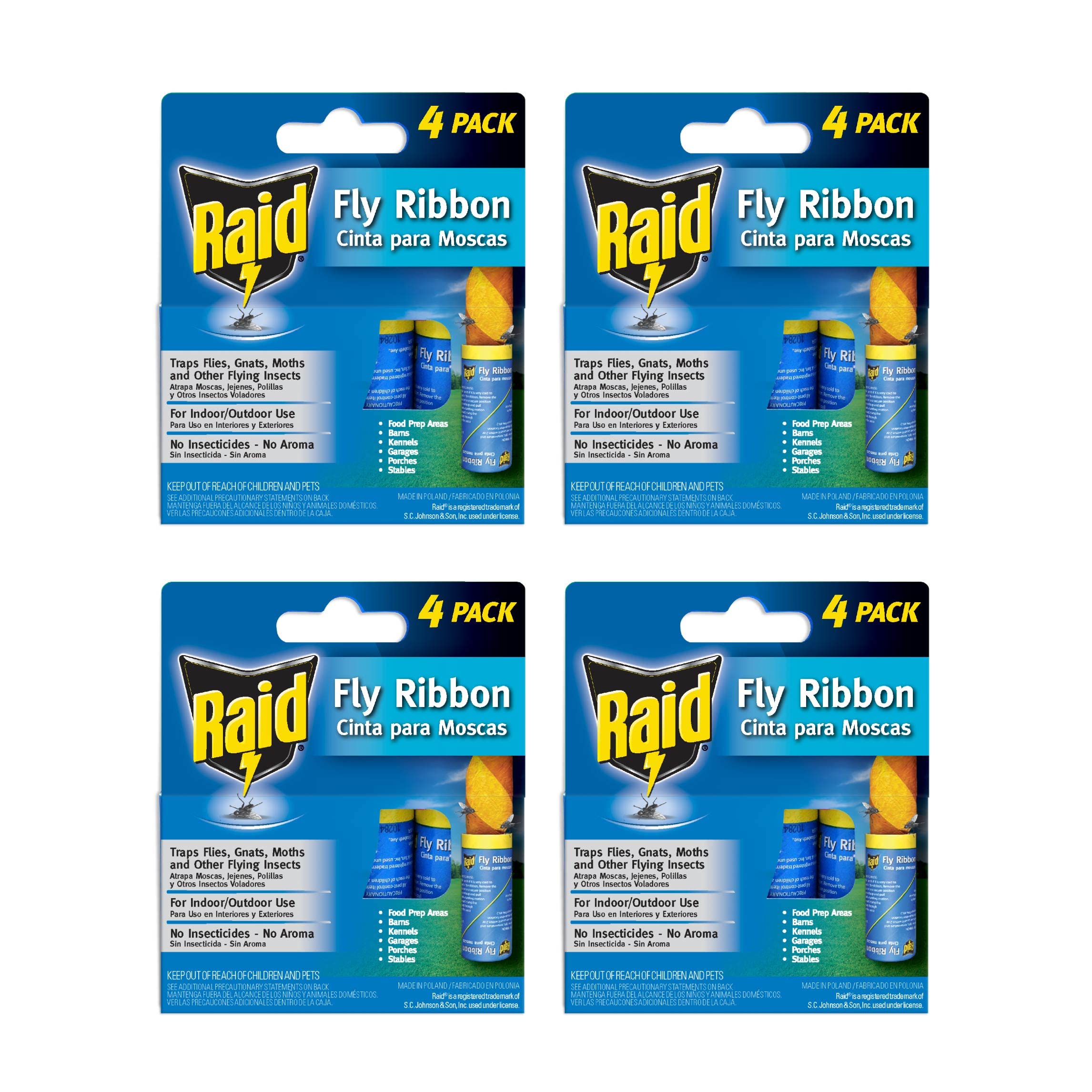 Raid® Fly Ribbon, Fly Traps for Indoors and Outdoors, 4 Pack