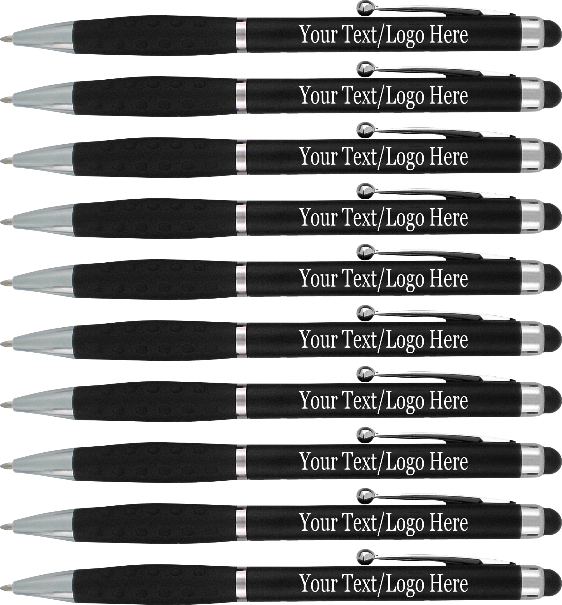 Personalized Stylus Pens With your Custom Logo or Text-300 Pack Bulk-for Businesses, Parties, and Events, 2 in 1 Ballpoint Pen & Stylus for Touchscreen Devices, Black Barrel, Black Ink