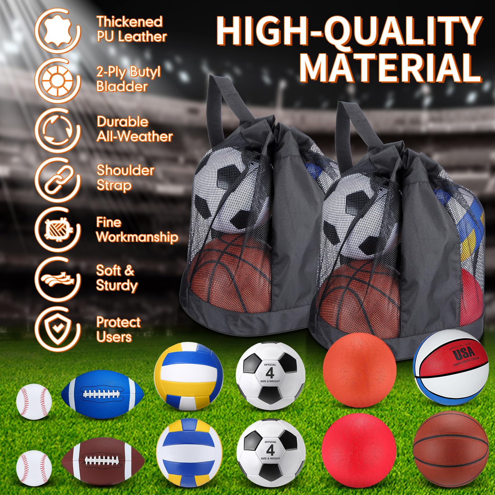 Deekin 12 Pcs Assorted Sport Ball Set Official Size Basketball, Football, Volleyball, Soccer, Baseball, Playground Ball with Bag and Pump Gift for Kid Youth Adult(Classic,Youth Kids)