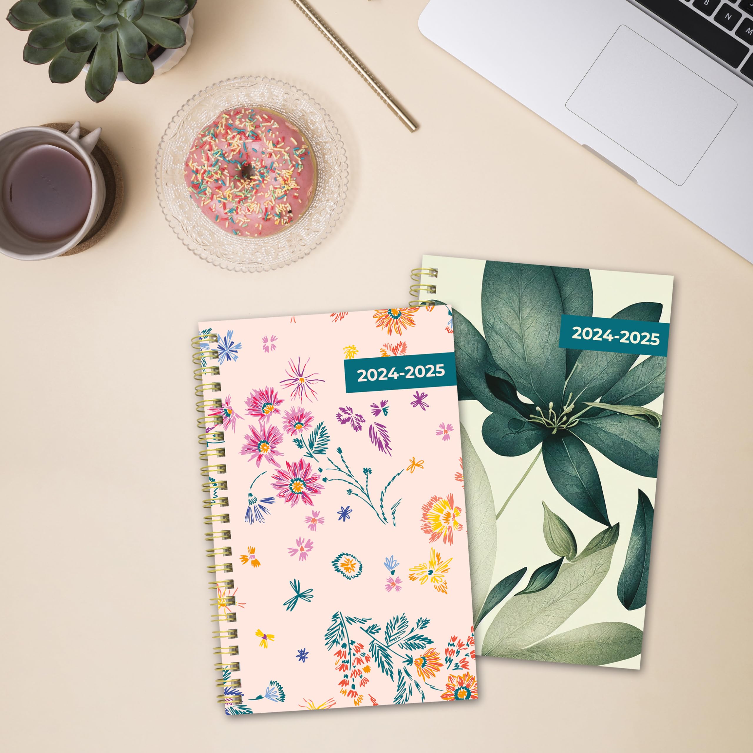 Blueline® Essential Academic Weekly/Monthly Planner, 13 Months, July 2024 to July 2025, Gold Twin-Wire Binding, Poly Cover, 8" x 5", Foliage Design, Green (CA114PI.01-25)