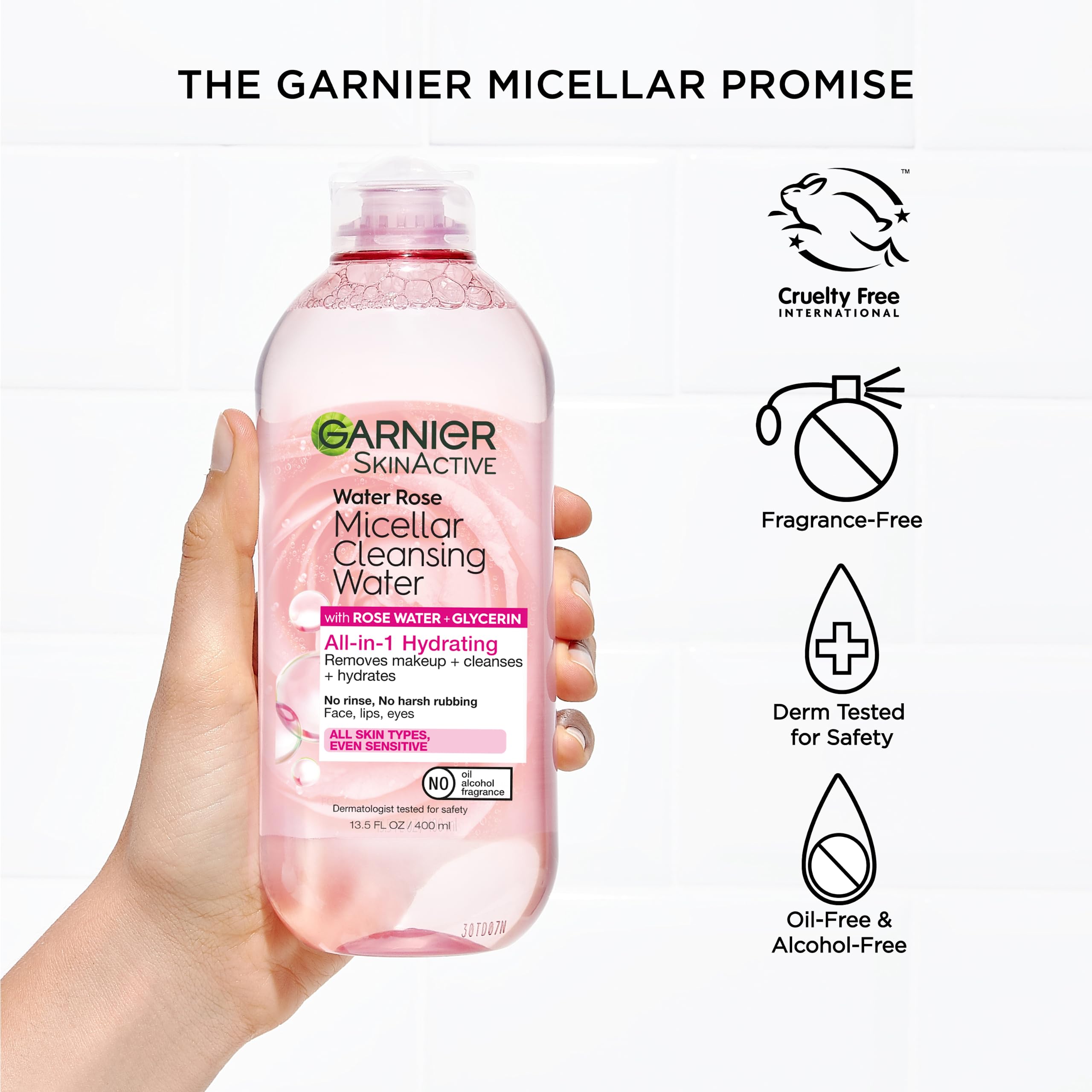 Garnier Micellar Water with Rose Water and Glycerin, Hydrating Facial Cleanser & Makeup Remover, For All Skin Types, Vegan, Cruelty Free, 13.5 Fl Oz (400mL), 1 Count